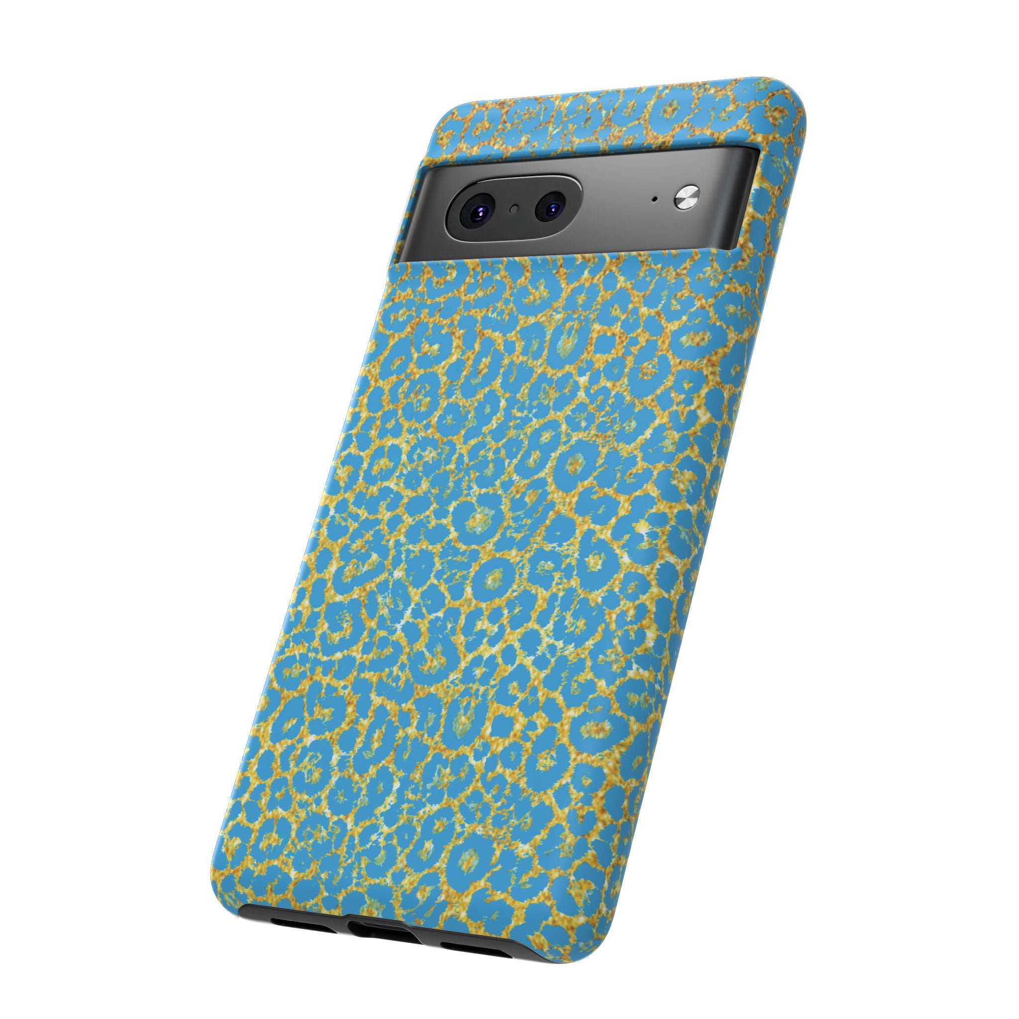 Blue Gold Leopard Tough Phone Case for iPhone, Galaxy, or Google Pixel