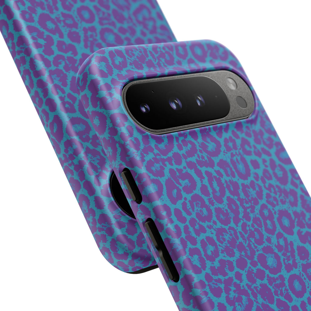 Leopard Printed Purple Blue Tough Phone Case for iPhone, Galaxy, or Google Pixel