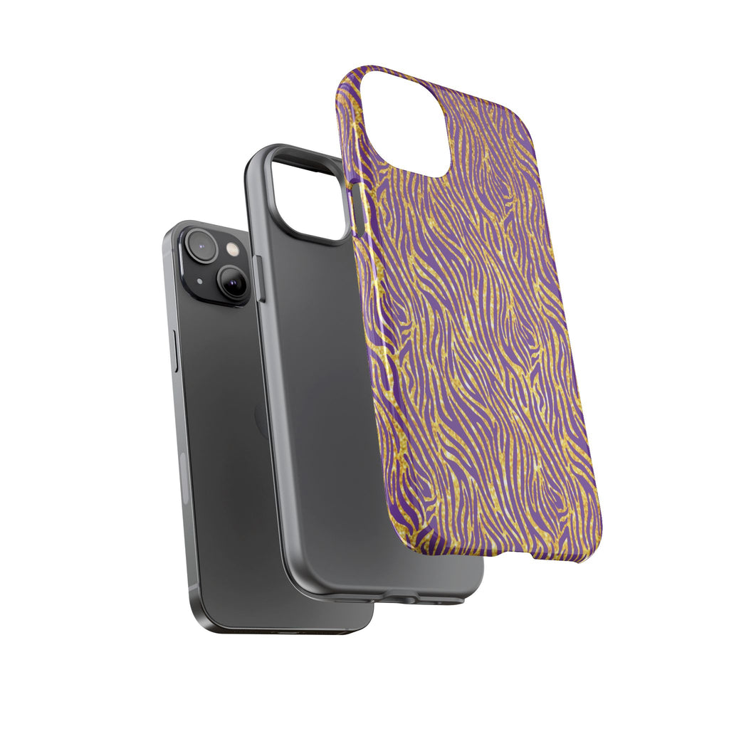 Vibrant Purple Gold Zebra Tough Phone Case iPhone, Galaxy, or Google Pixel