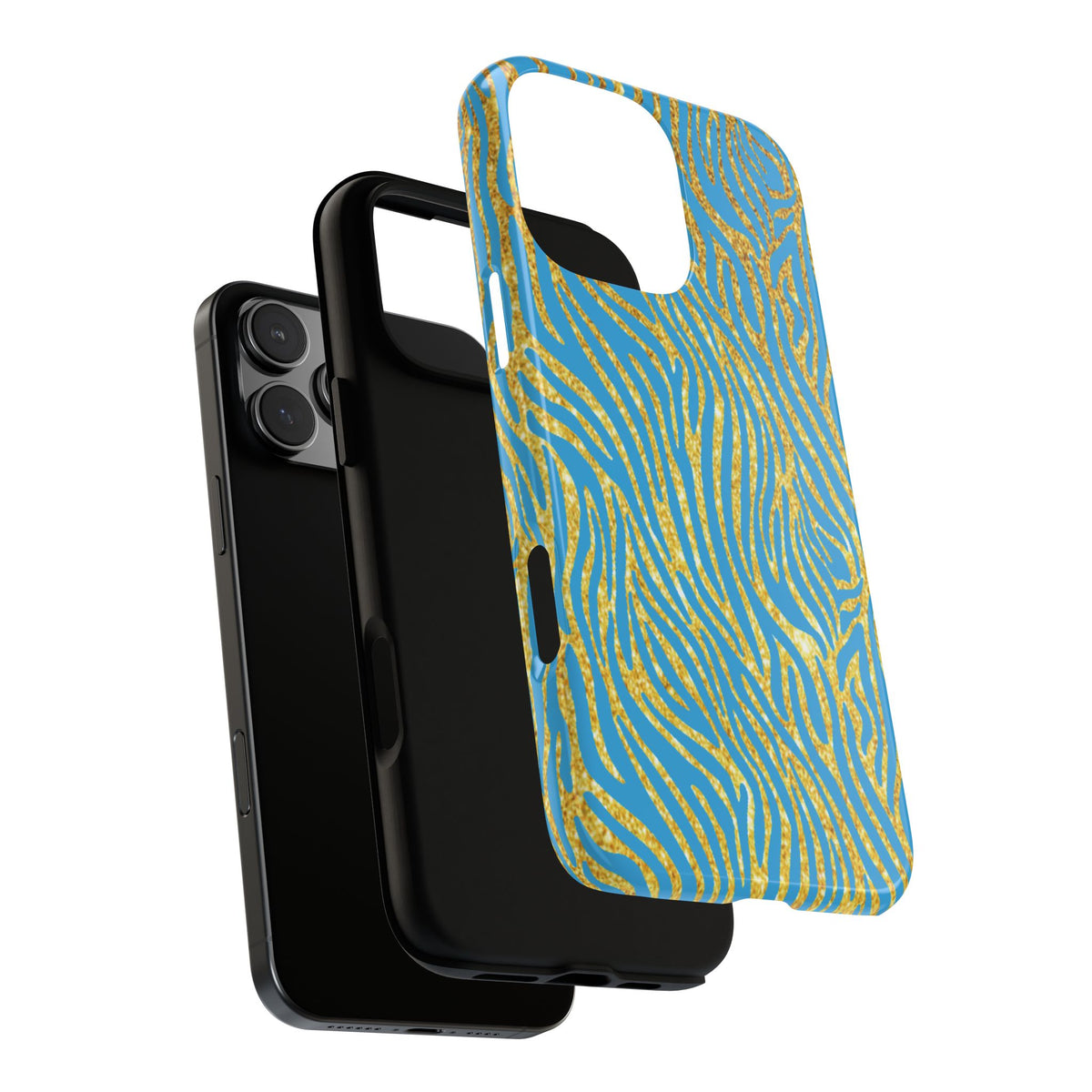 Blue Gold Zebra Tough Case for iPhone, Galaxy, or Google Pixel