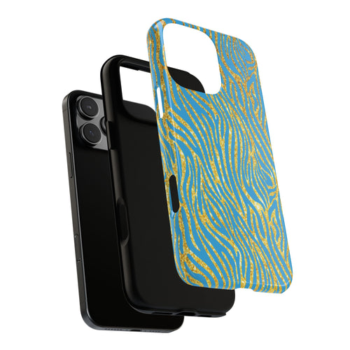 Blue Gold Zebra Tough Case for iPhone, Galaxy, or Google Pixel