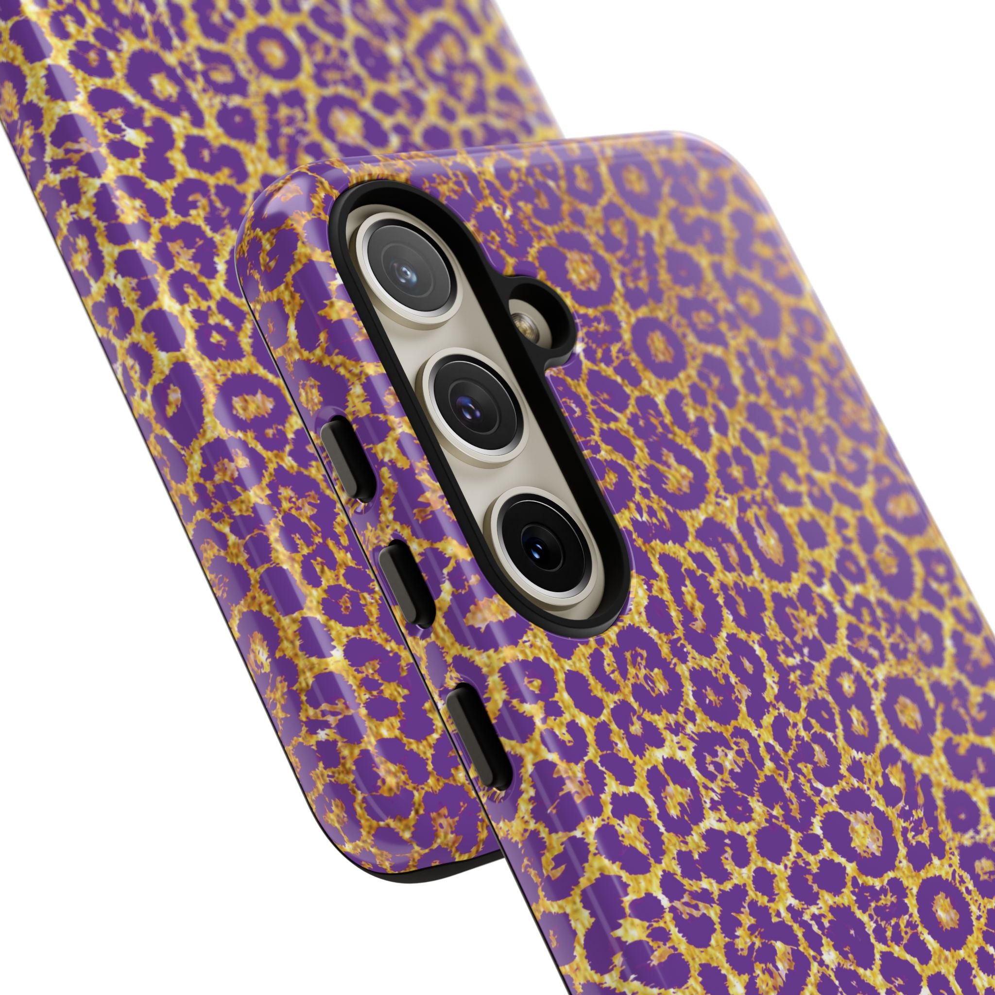 Purple Gold Leopard Tough Phone Case for iPhone, Galaxy, or Google Pixel