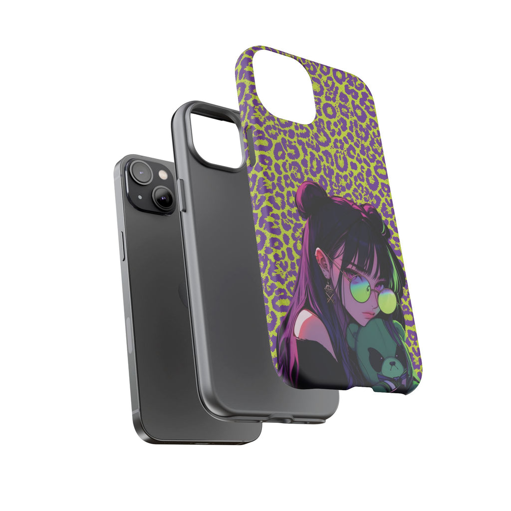 Purple Neon Lime Leopard Kz Tough Case for iPhone, Galaxy, or Google Pixel