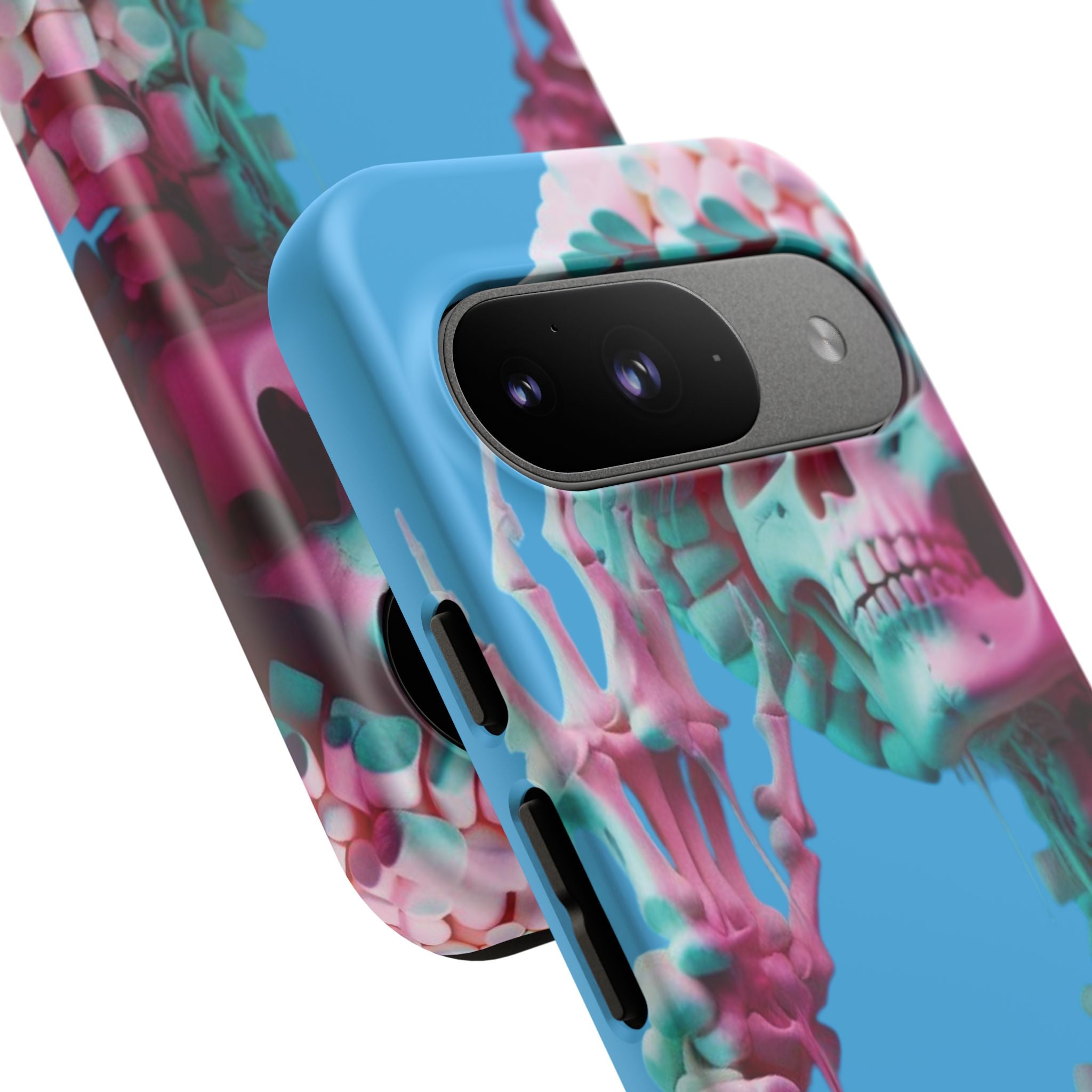 Neon Pink Skeleton Blue Tough Phone Case for iPhone, Galaxy or Google Pixel