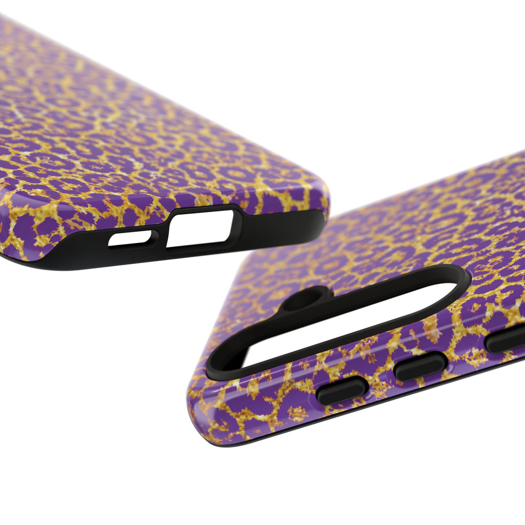 Purple Gold Leopard Tough Phone Case for iPhone, Galaxy, or Google Pixel
