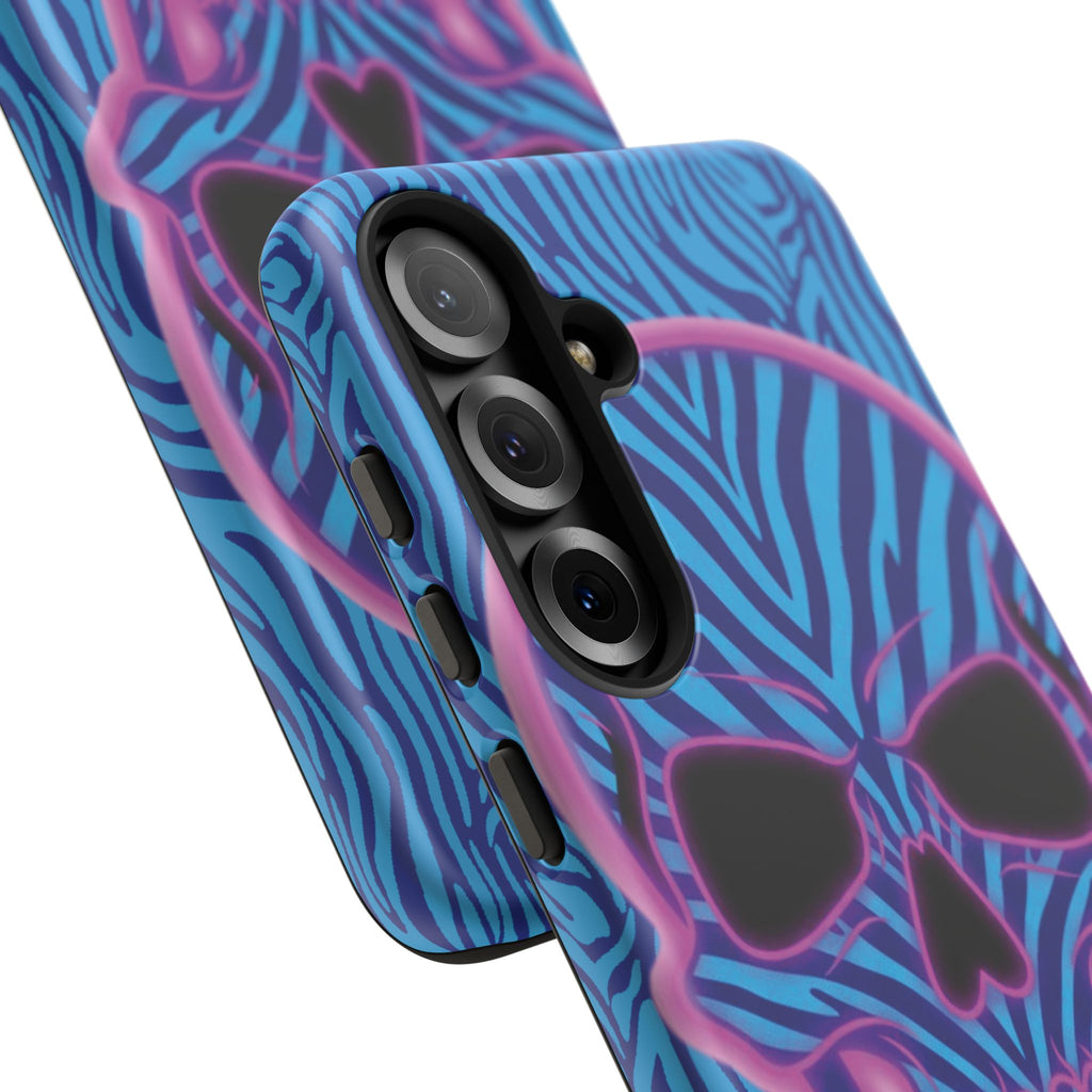 Neon Zebra Skull Tough Phone Case for iPhone, Galaxy, or Google Pixel