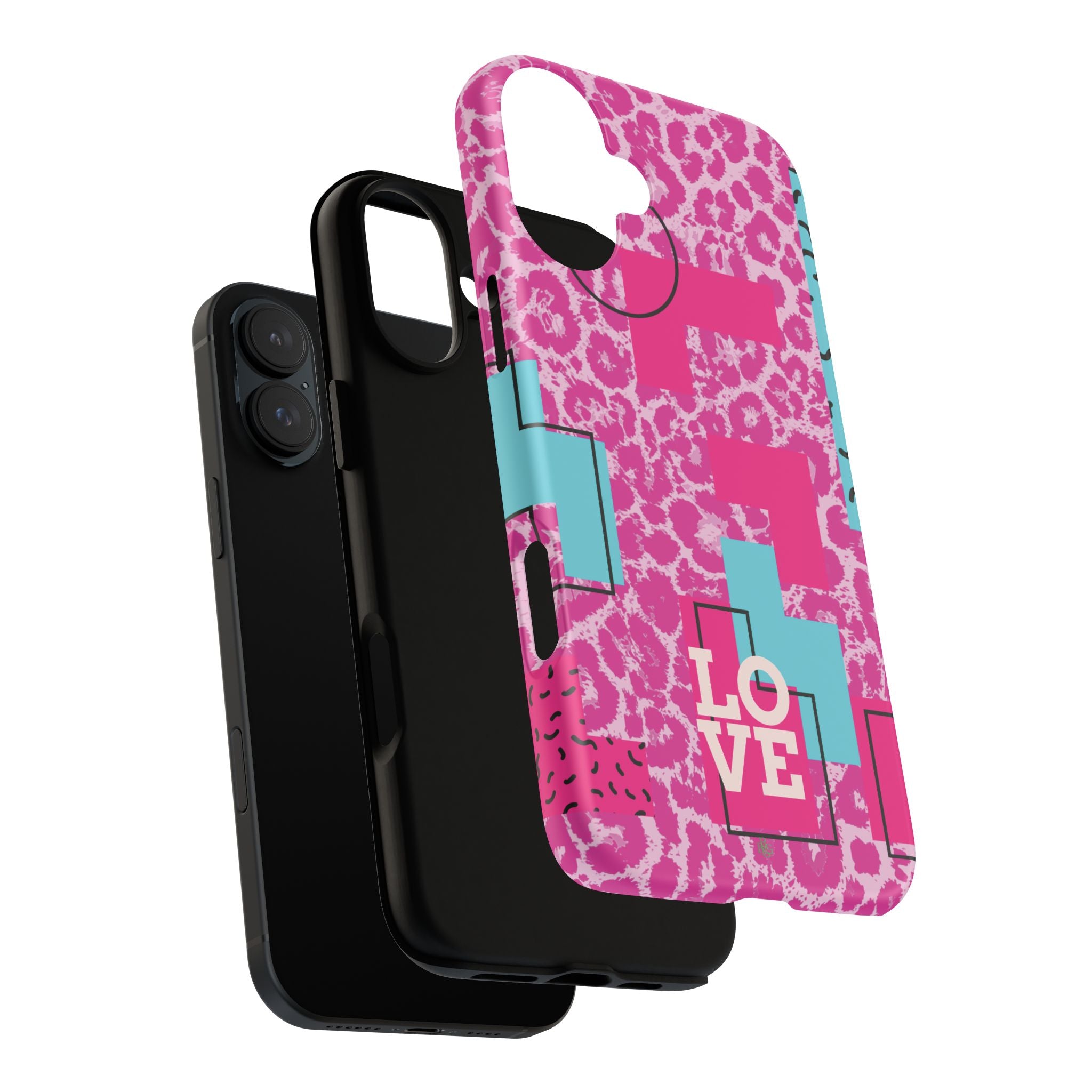 Retro Love Pink Leopard RG Tough Phone Case for iPhone, Galaxy, or Google Pixel