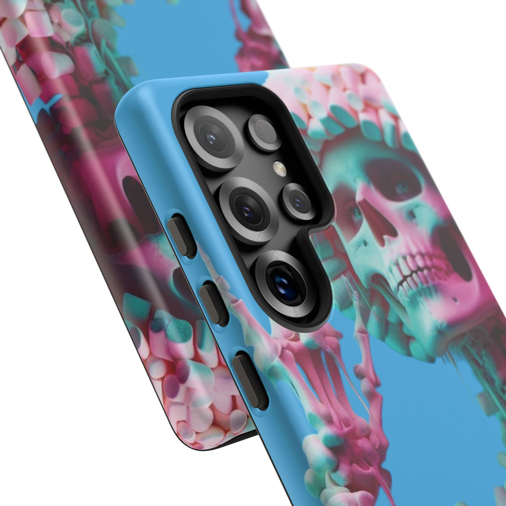 Neon Pink Skeleton Blue Tough Phone Case for iPhone, Galaxy or Google Pixel
