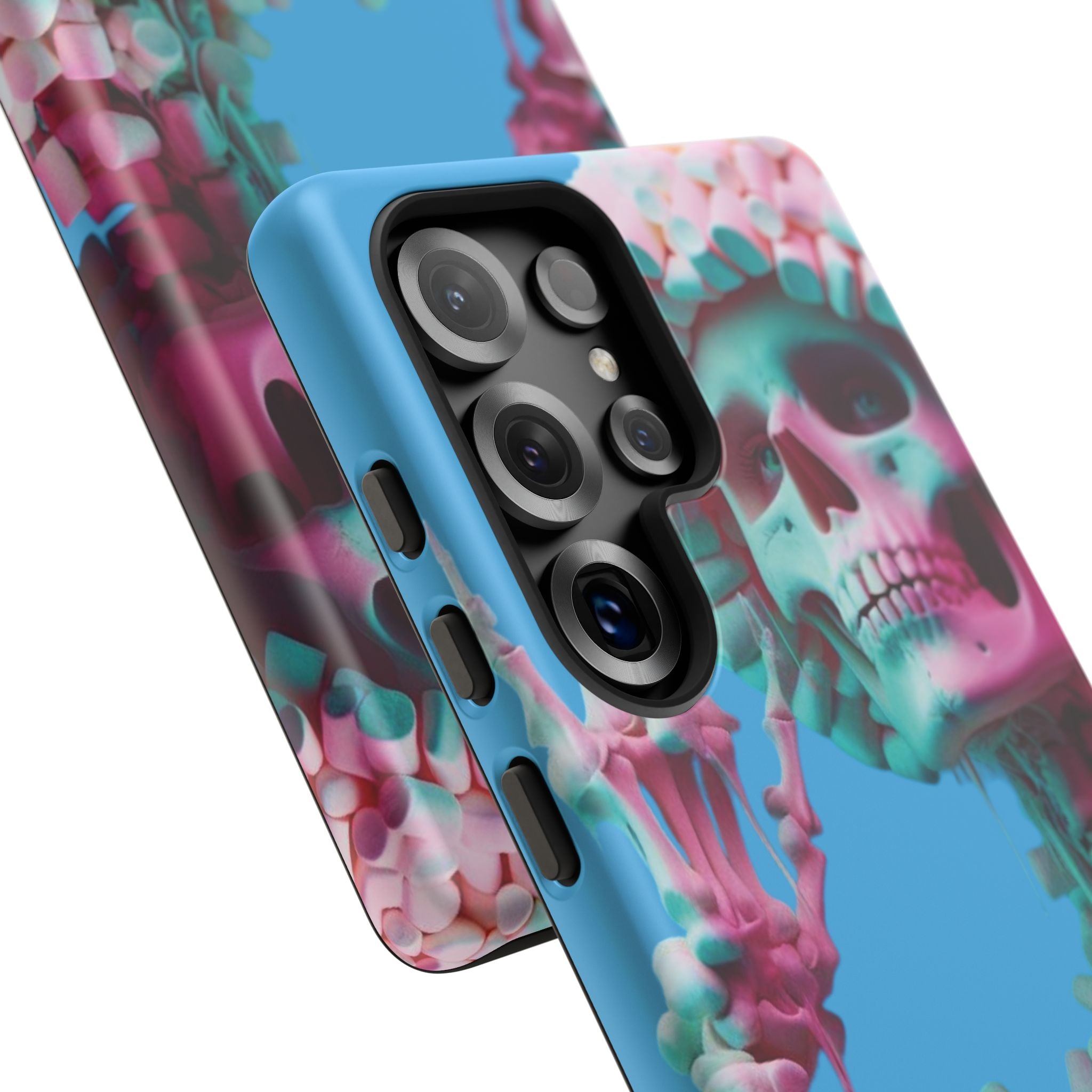 Neon Pink Skeleton Blue Tough Phone Case for iPhone, Galaxy or Google Pixel