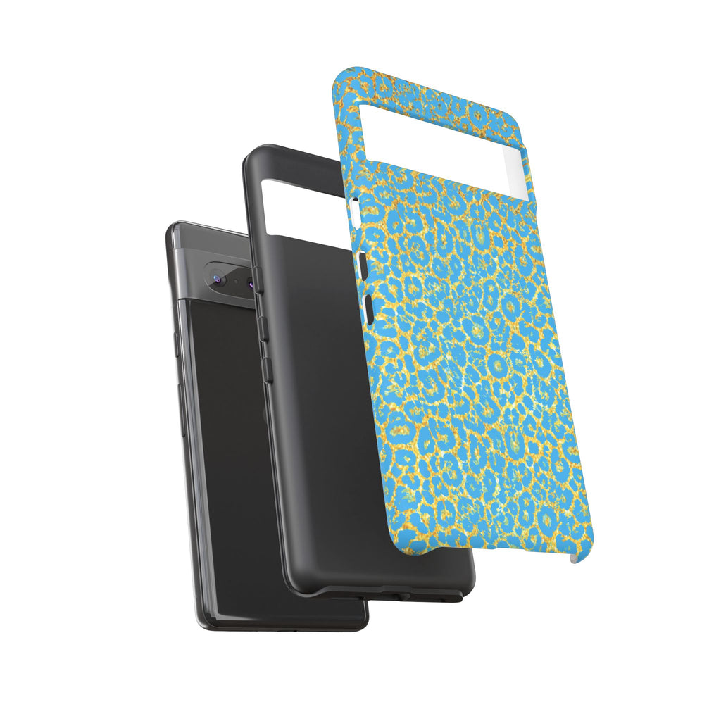 Blue Gold Leopard Tough Phone Case for iPhone, Galaxy, or Google Pixel