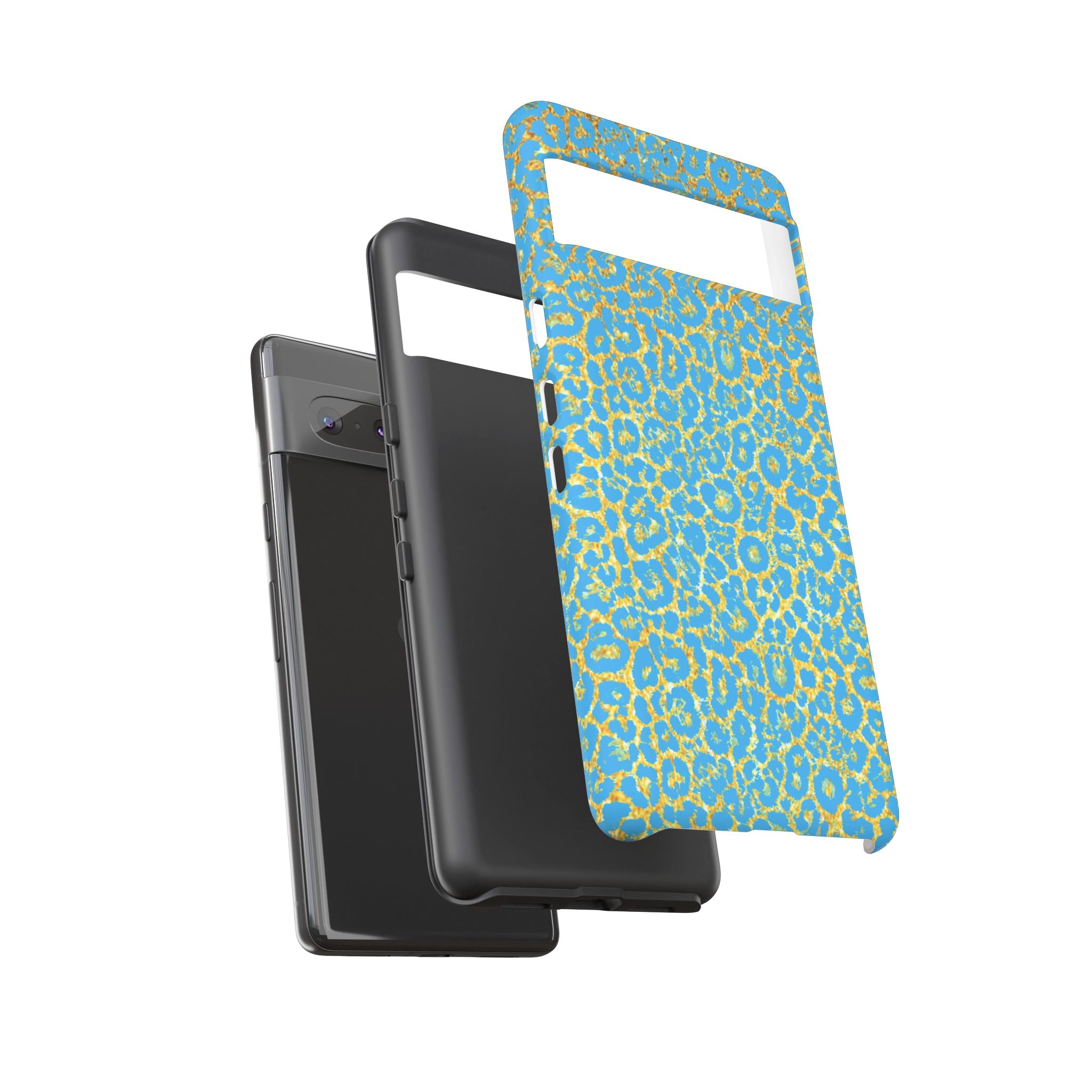 Blue Gold Leopard Tough Phone Case for iPhone, Galaxy, or Google Pixel