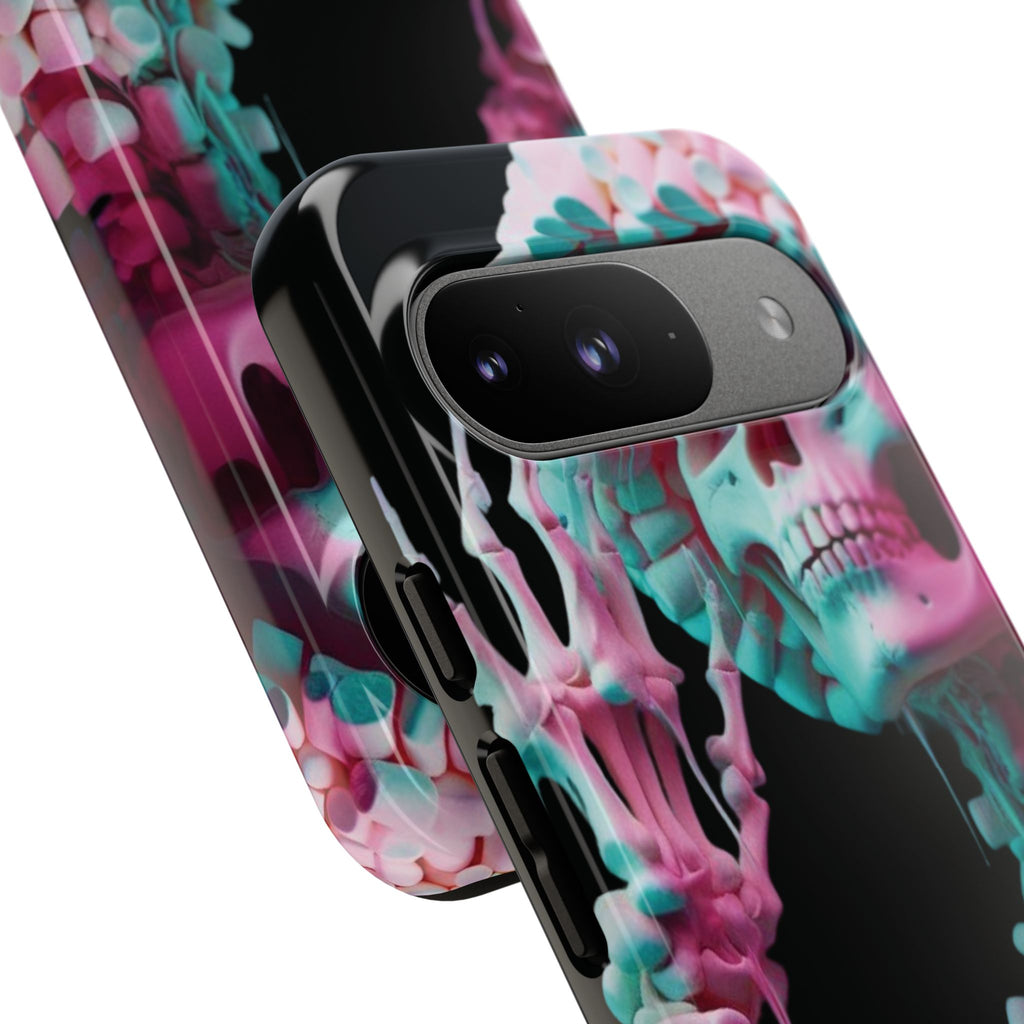 Neon Pink Skeleton (Black) Tough Phone Case for iPhone, Galaxy, or Google Pixel