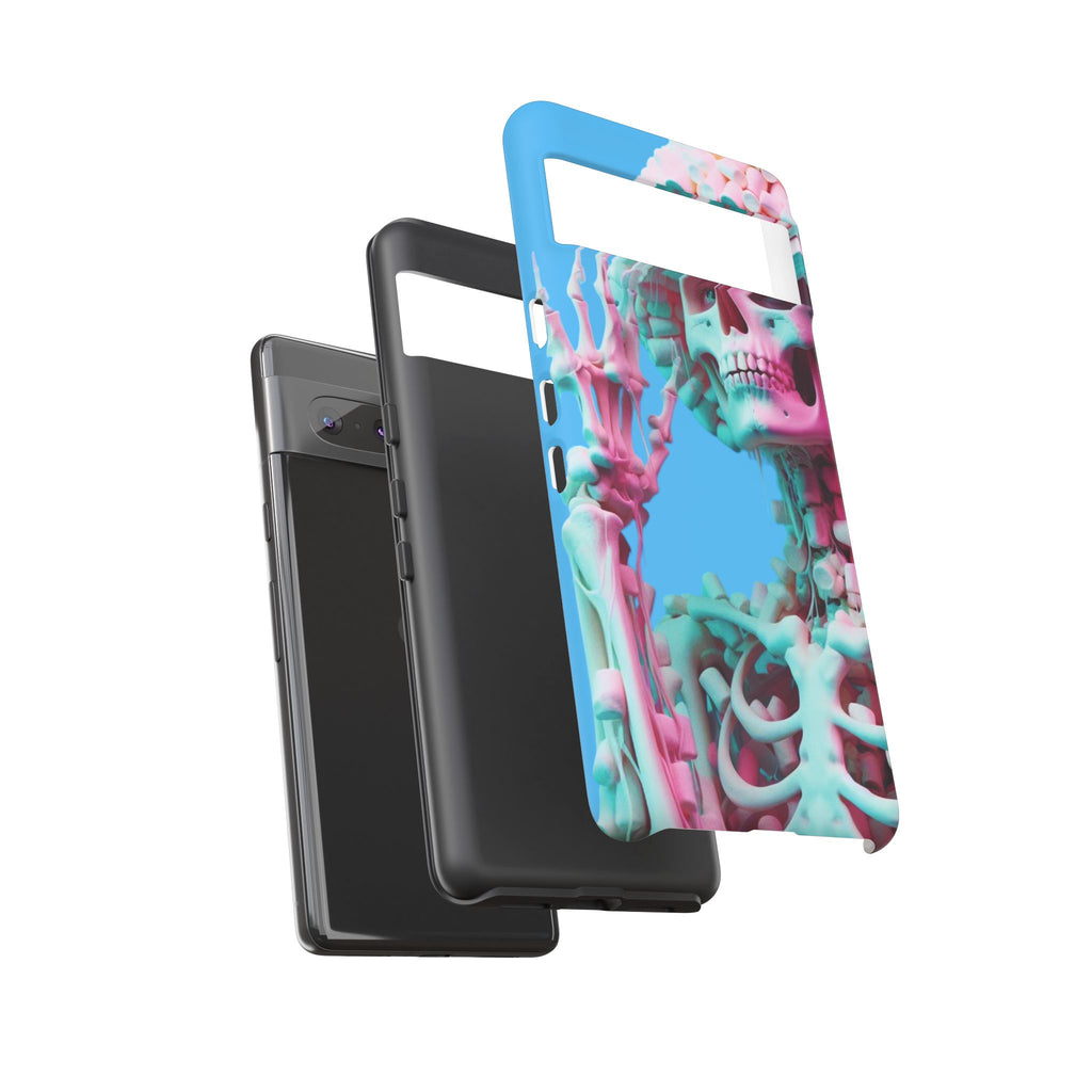 Neon Pink Skeleton Blue Tough Phone Case for iPhone, Galaxy or Google Pixel