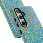Blue Gold Leopard Tough Phone Case for iPhone, Galaxy, or Google Pixel