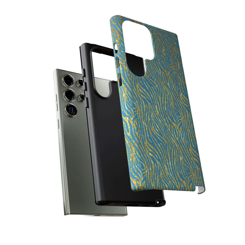 Blue Gold Zebra Tough Case for iPhone, Galaxy, or Google Pixel