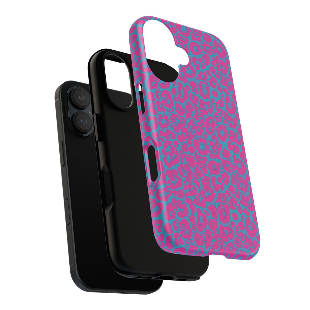 Pink Blue Leopard Tough Phone Case iPhone, Galaxy, or Google Pixel