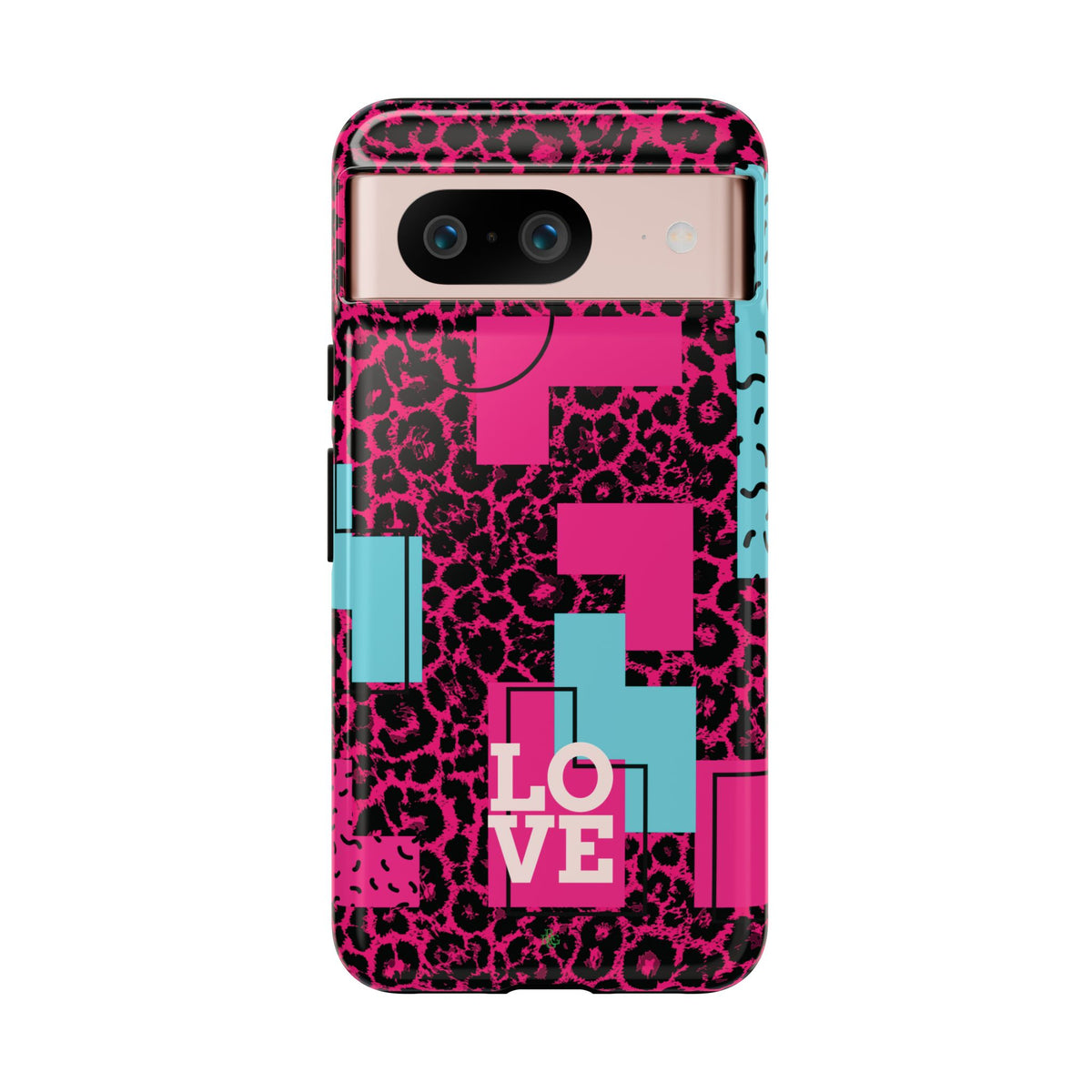 Pink Love Retro Blocks Leopard RG Tough Phone Case for iPhone, Galaxy, or Google Pixel