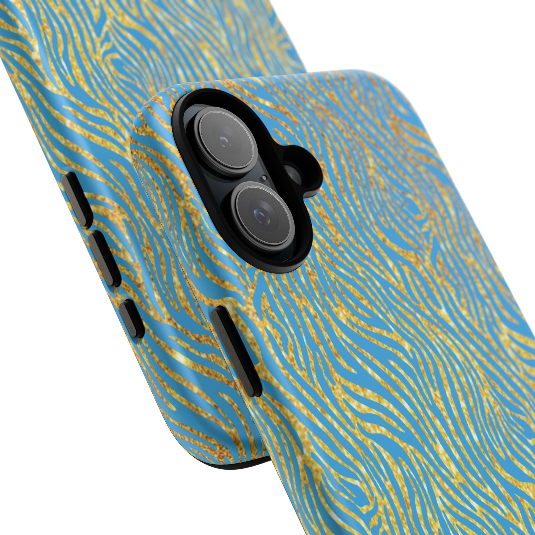 Blue Gold Zebra Tough Case for iPhone, Galaxy, or Google Pixel