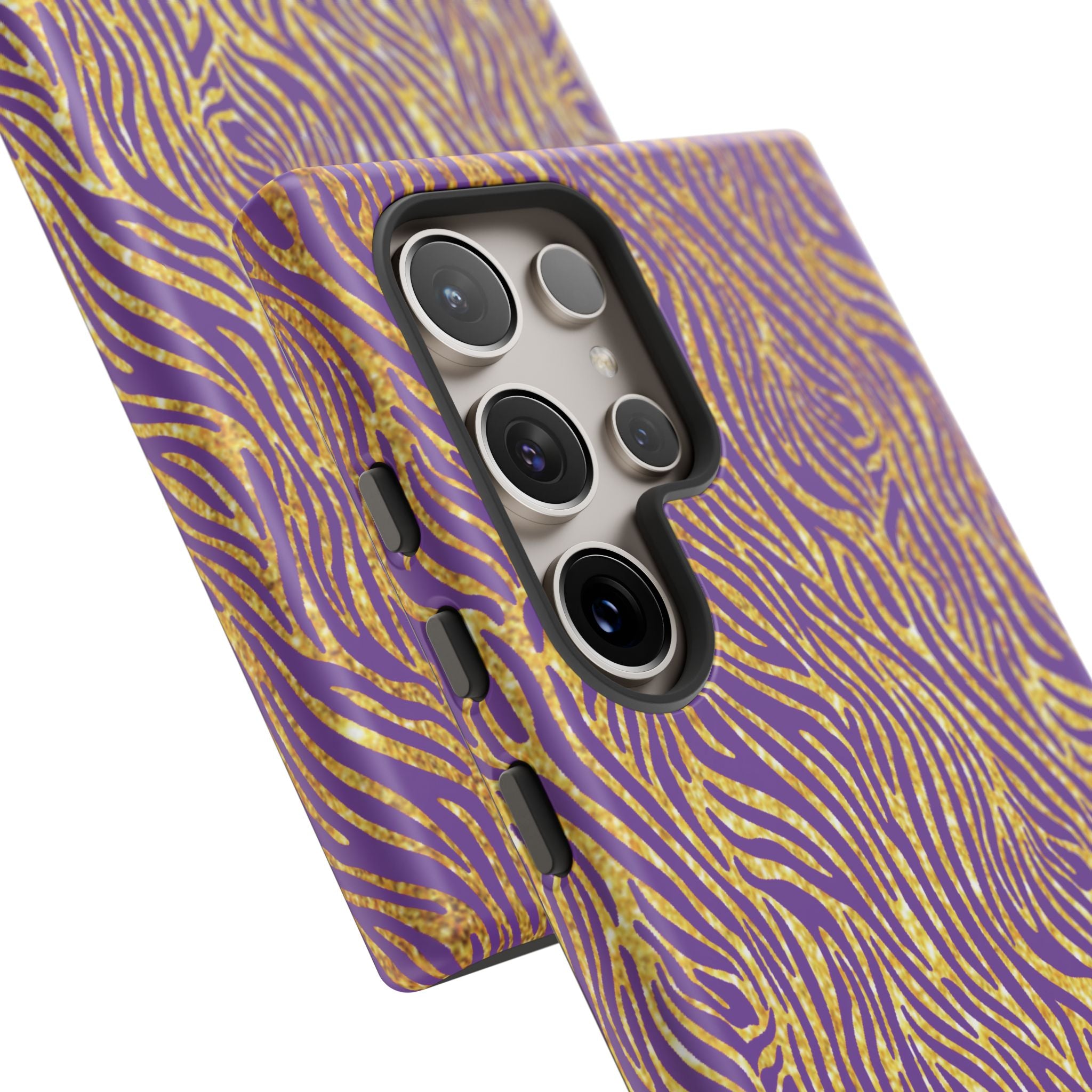 Vibrant Purple Gold Zebra Tough Phone Case iPhone, Galaxy, or Google Pixel