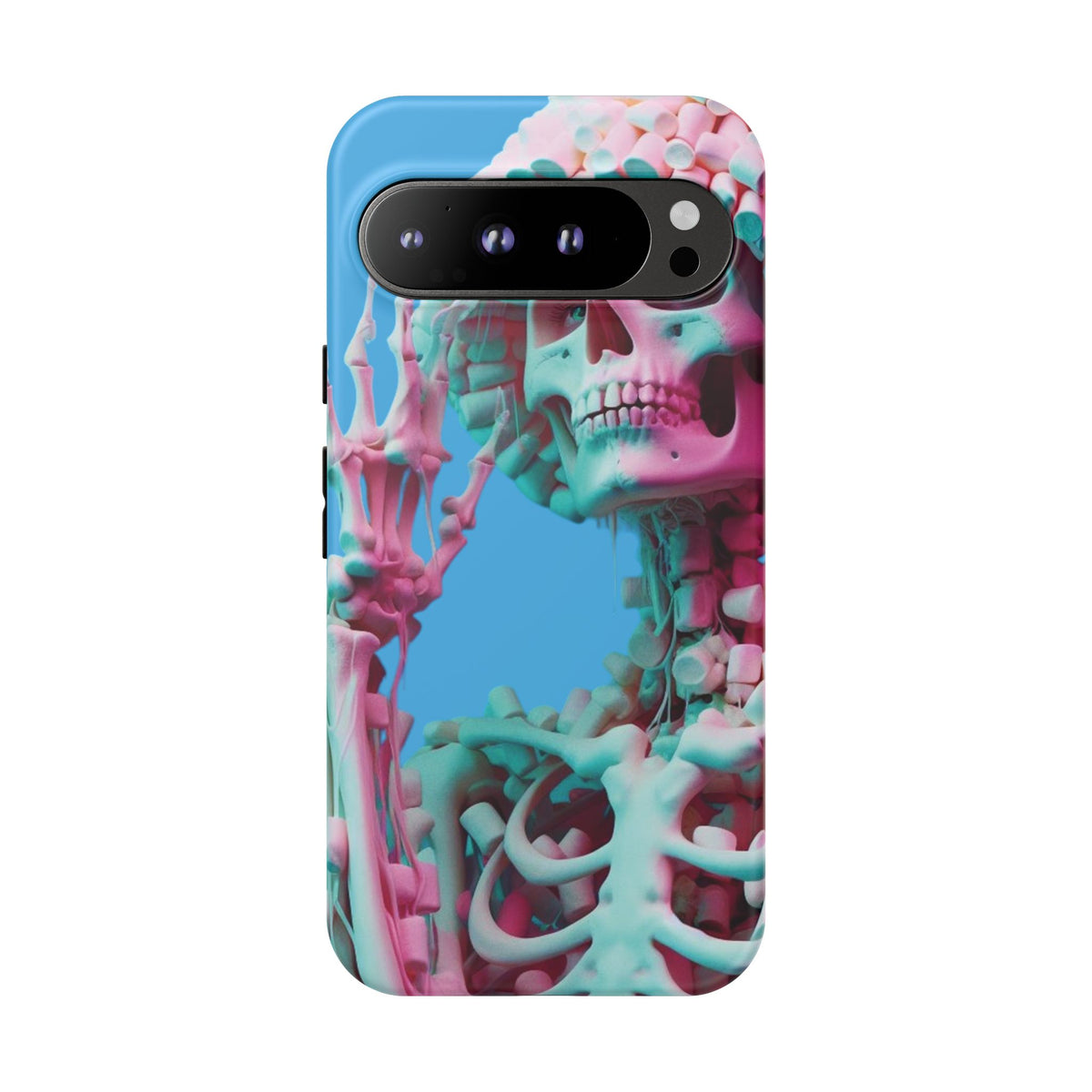 Neon Pink Skeleton Blue Tough Phone Case for iPhone, Galaxy or Google Pixel