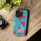 LOVE Aqua Blue Leopard RG Tough Phone Case iPhone, Galaxy, or Google Pixel