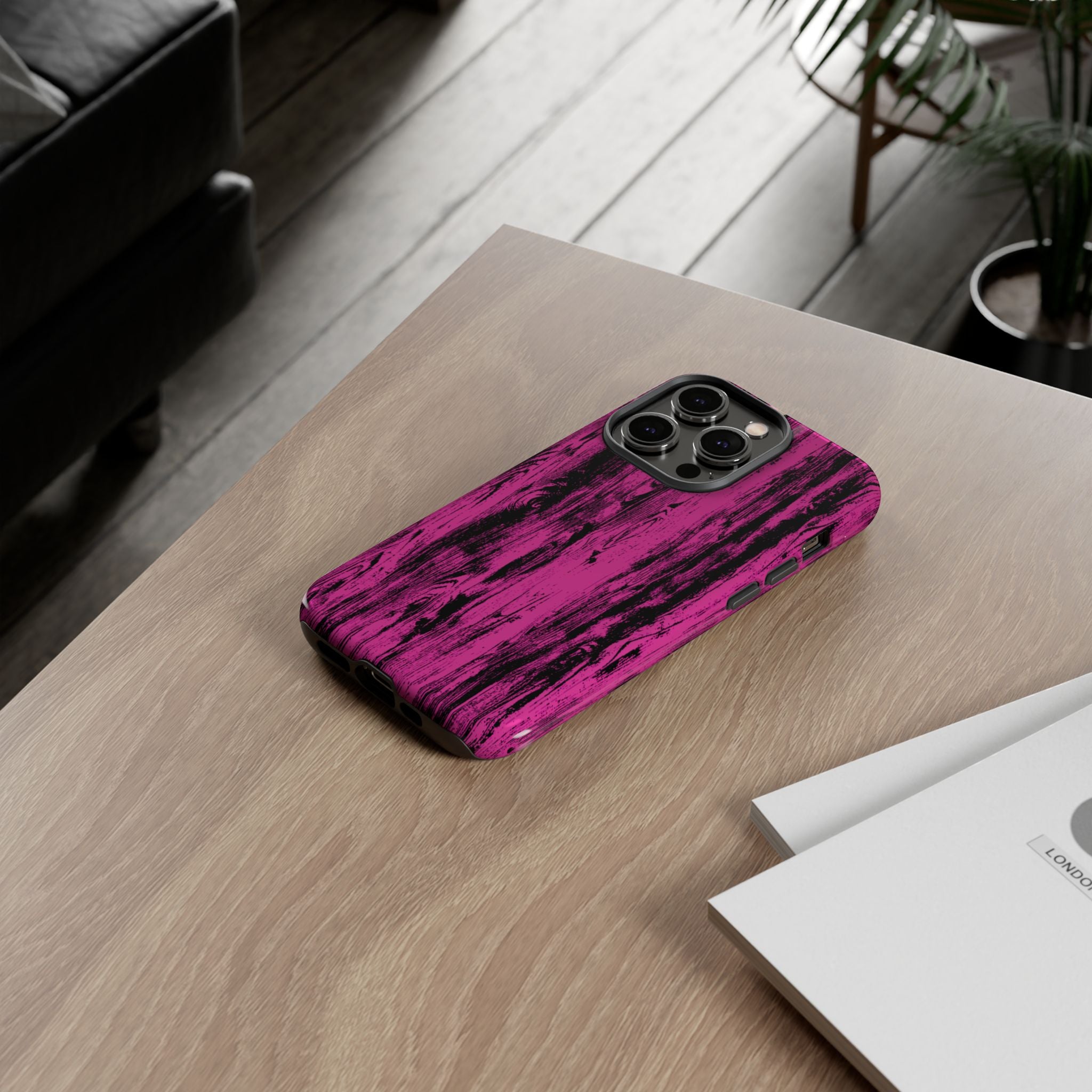 Hot Pink wood print Design Tough Phone Case for iPhone, Galaxy, or Google Pixel