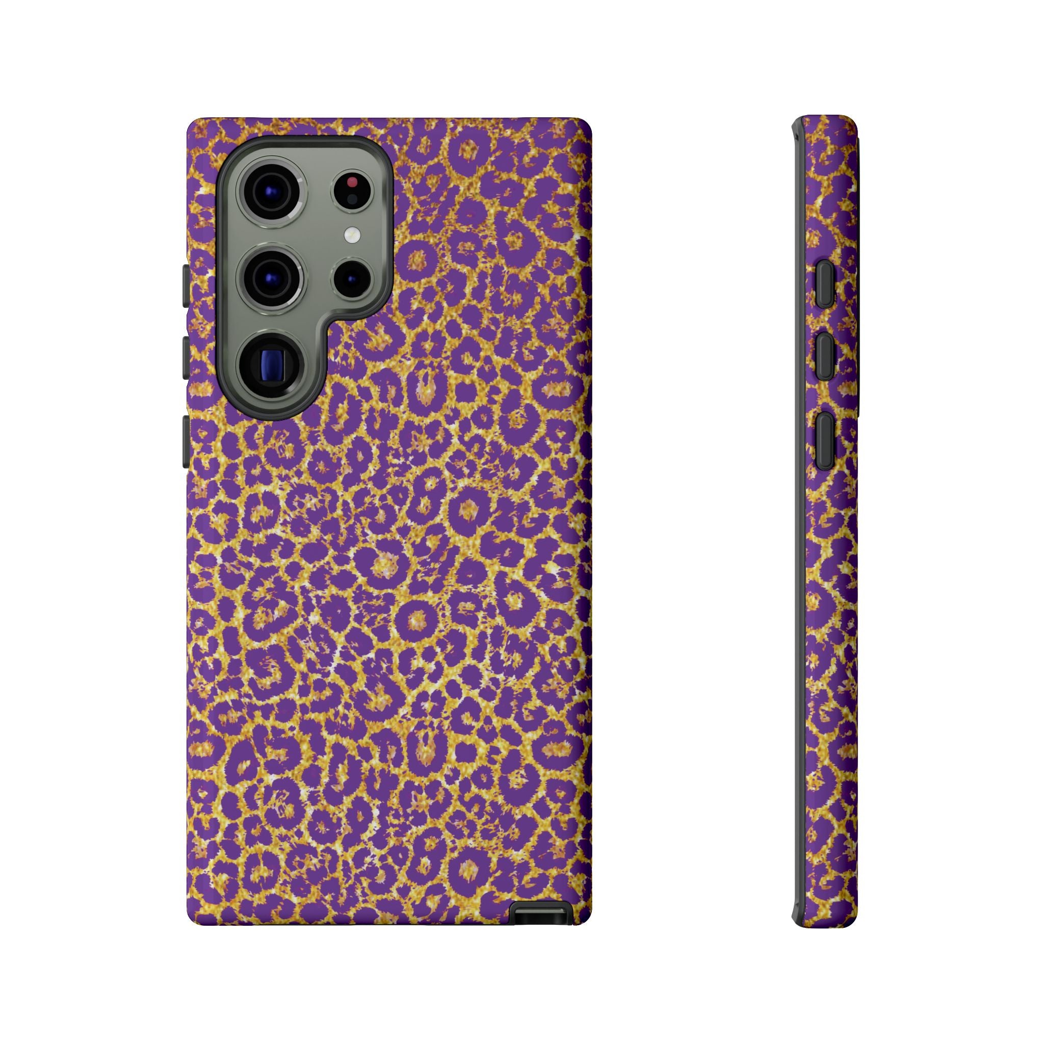 Purple Gold Leopard Tough Phone Case for iPhone, Galaxy, or Google Pixel