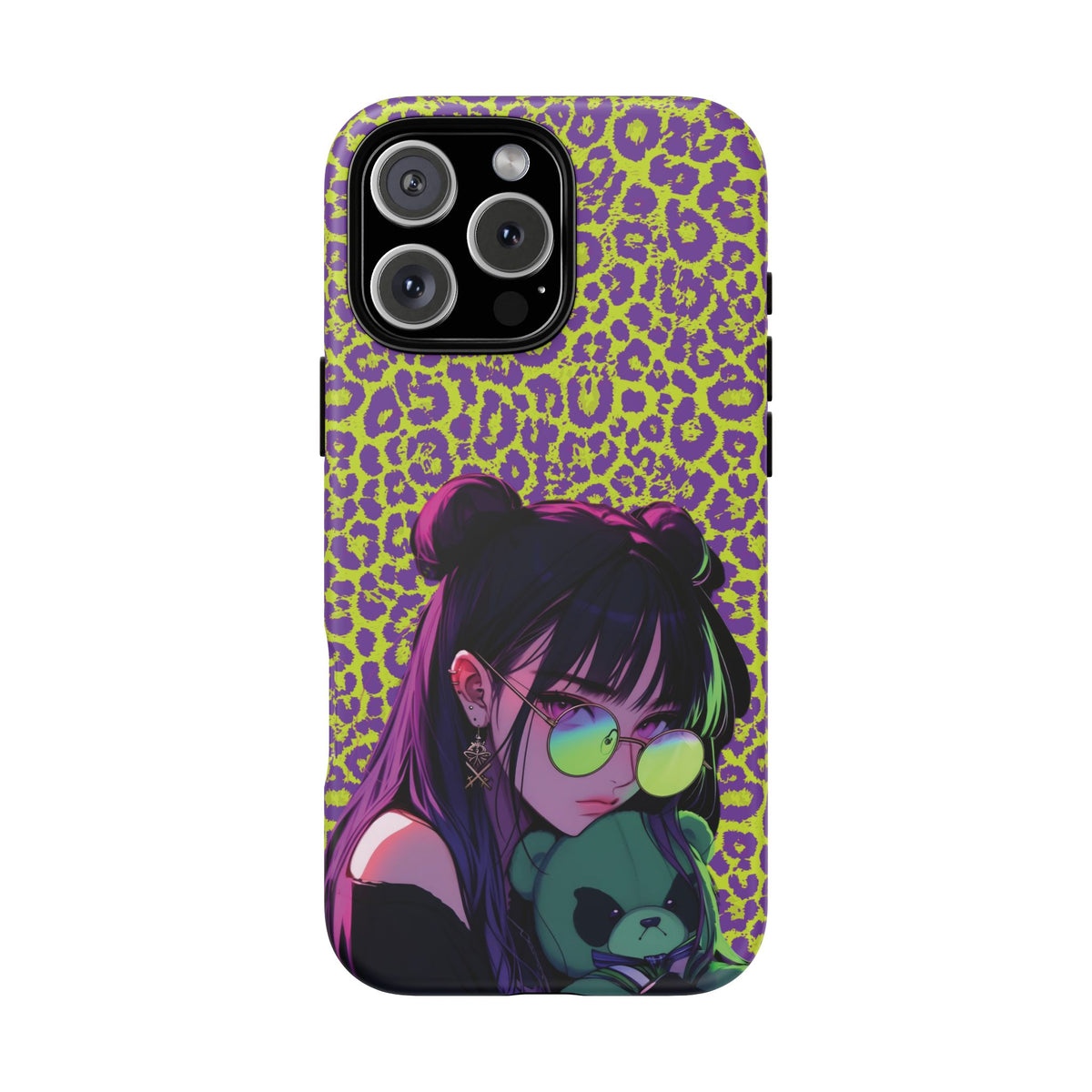 Purple Neon Lime Leopard Kz Tough Case for iPhone, Galaxy, or Google Pixel