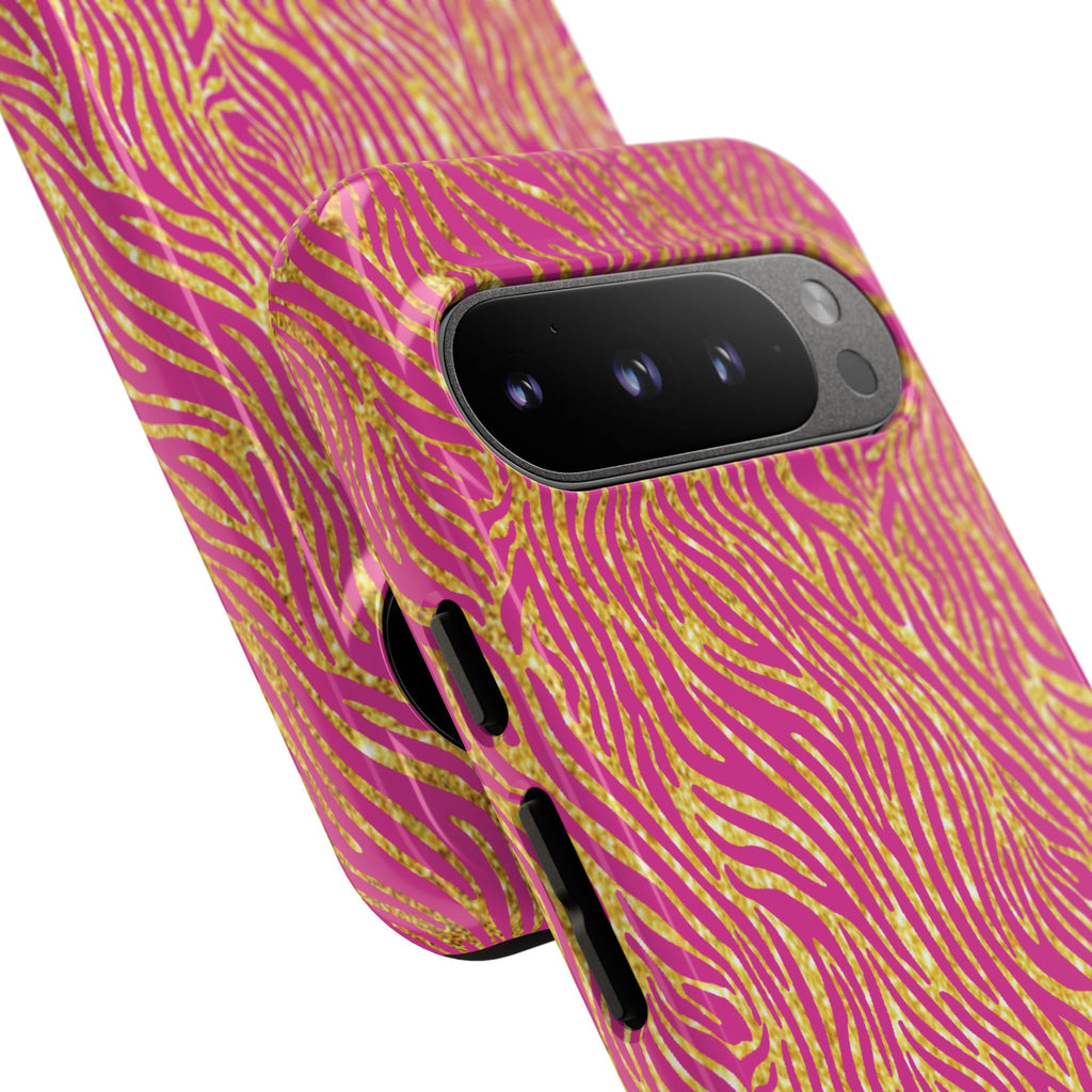 Pink Gold Zebra Print Tough Case for iPhone, Galaxy, or Google Pixel