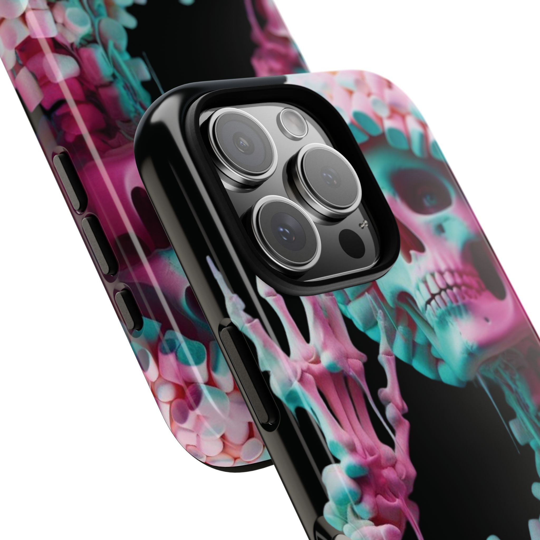 Neon Pink Skeleton (Black) Tough Phone Case for iPhone, Galaxy, or Google Pixel