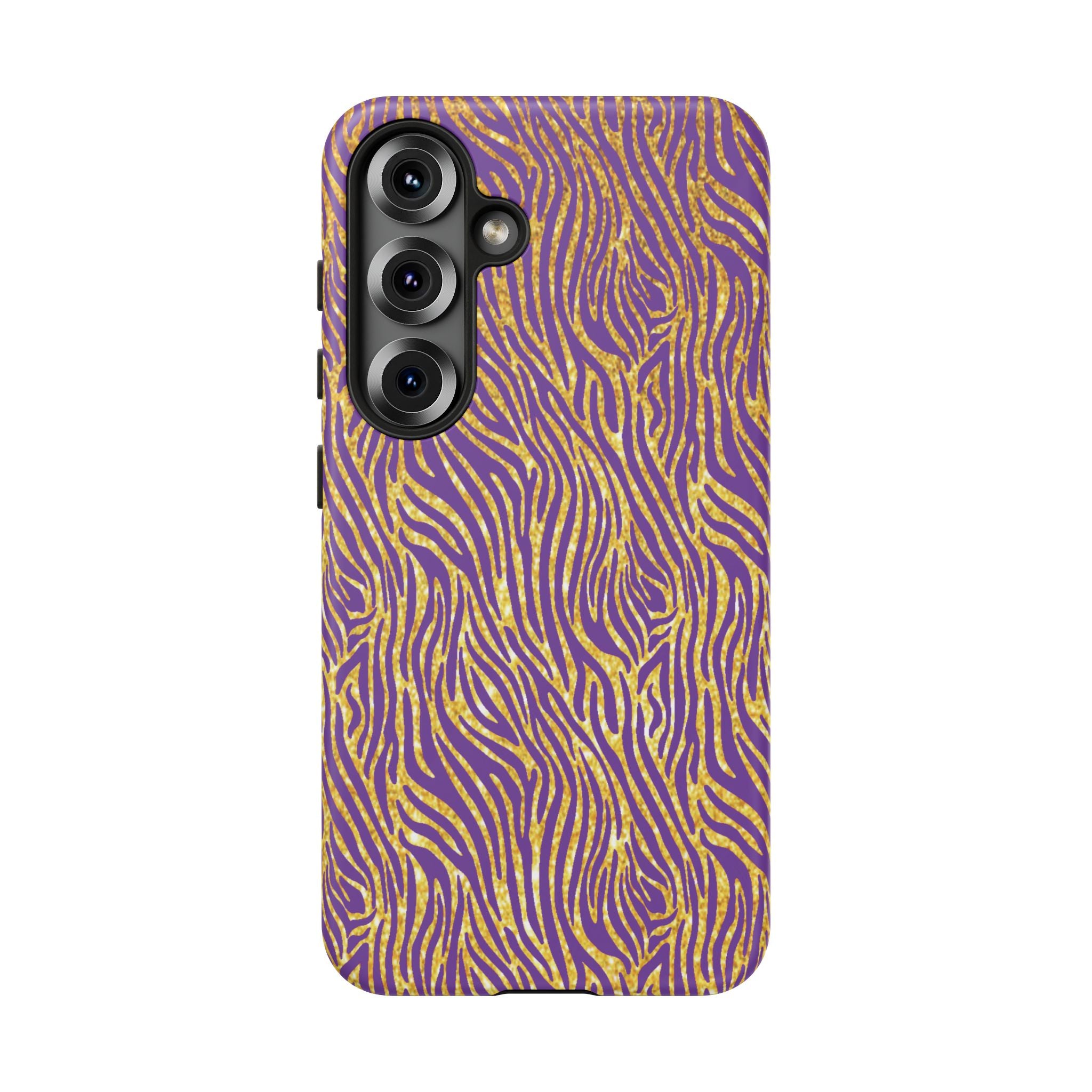 Vibrant Purple Gold Zebra Tough Phone Case iPhone, Galaxy, or Google Pixel