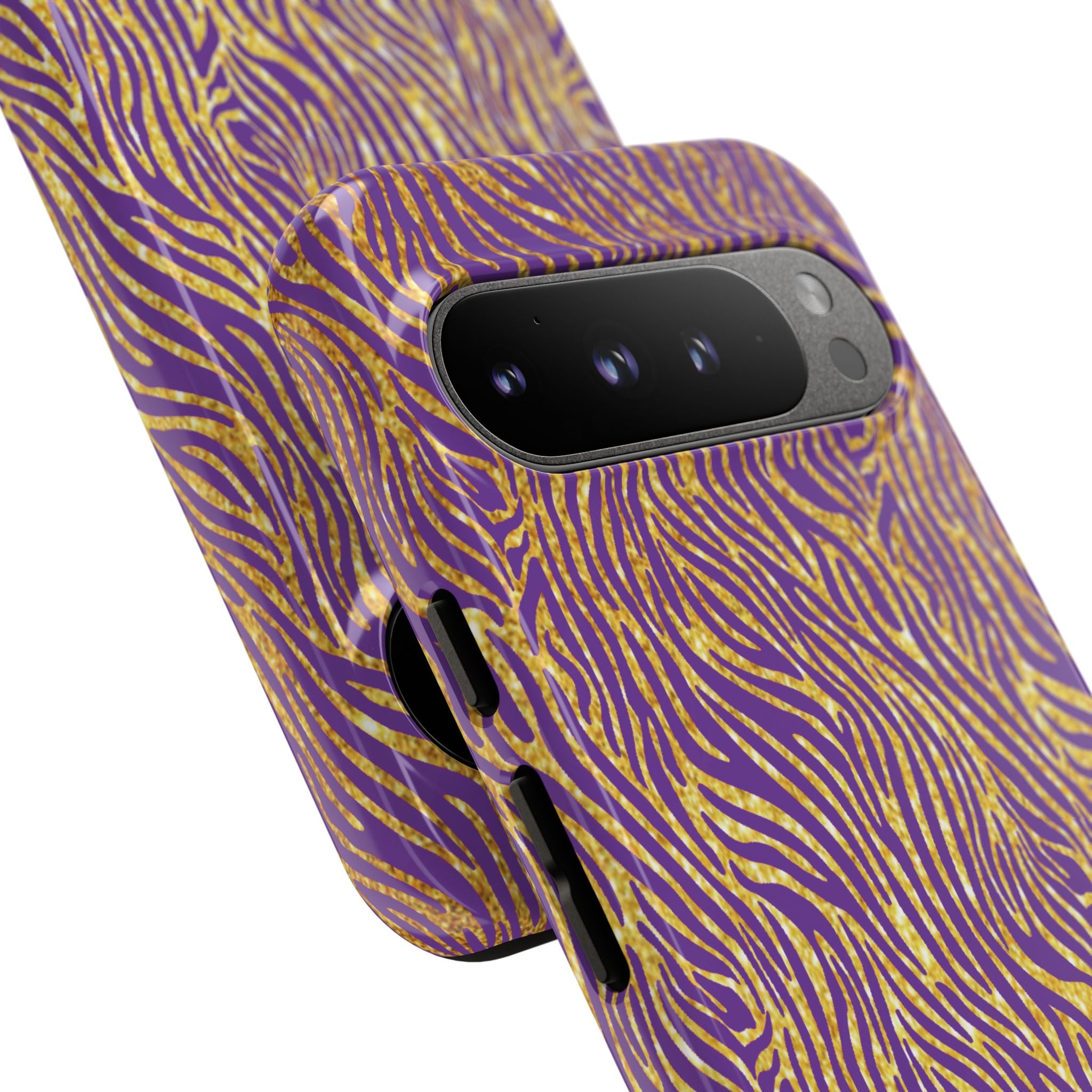 Vibrant Purple Gold Zebra Tough Phone Case iPhone, Galaxy, or Google Pixel
