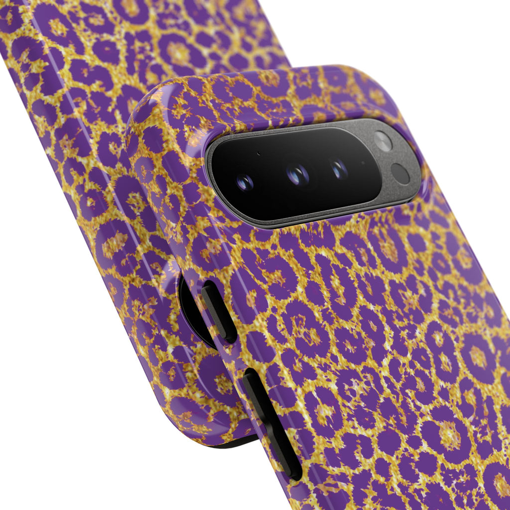 Purple Gold Leopard Tough Phone Case for iPhone, Galaxy, or Google Pixel
