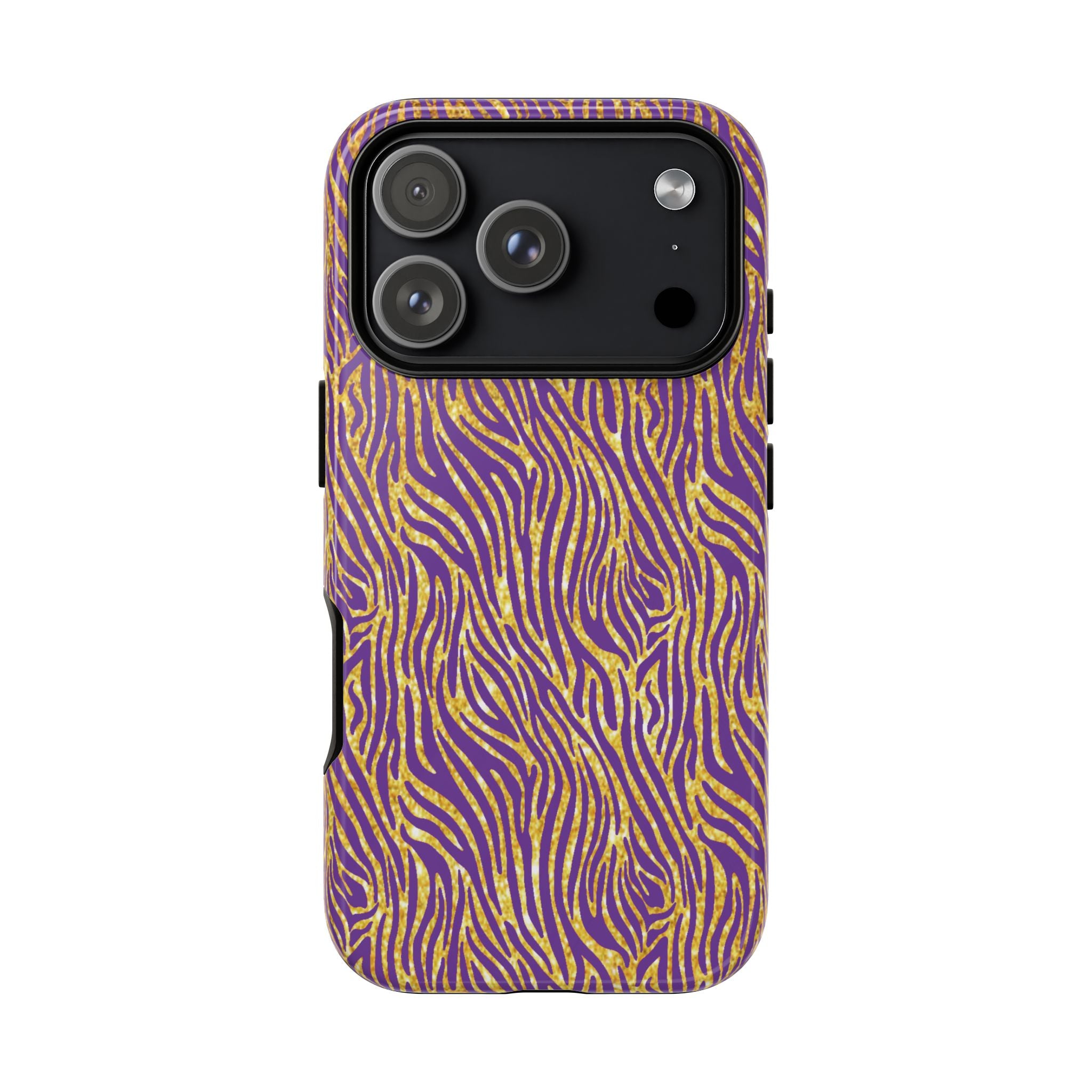 Vibrant Purple Gold Zebra Tough Phone Case iPhone, Galaxy, or Google Pixel