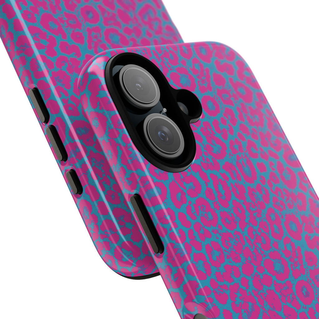 Pink Blue Leopard Tough Phone Case iPhone, Galaxy, or Google Pixel