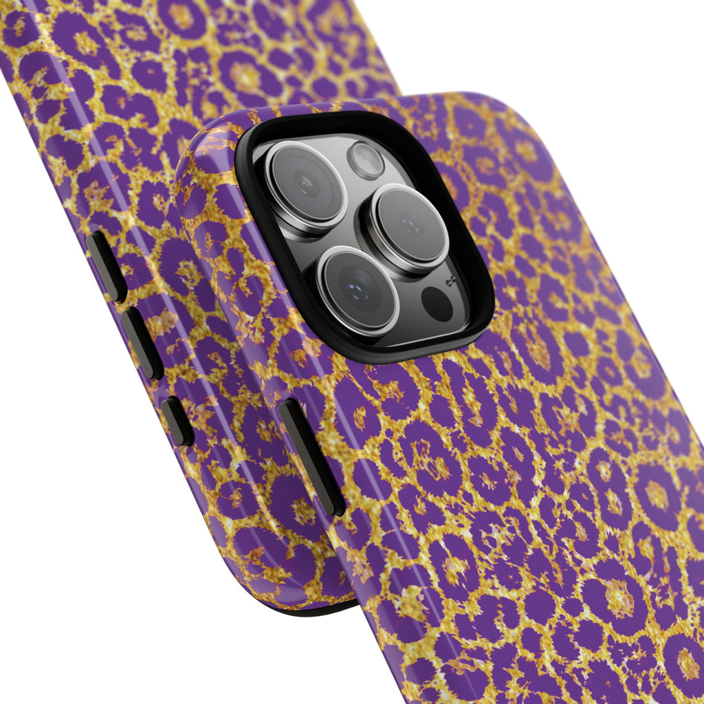 Purple Gold Leopard Tough Phone Case for iPhone, Galaxy, or Google Pixel