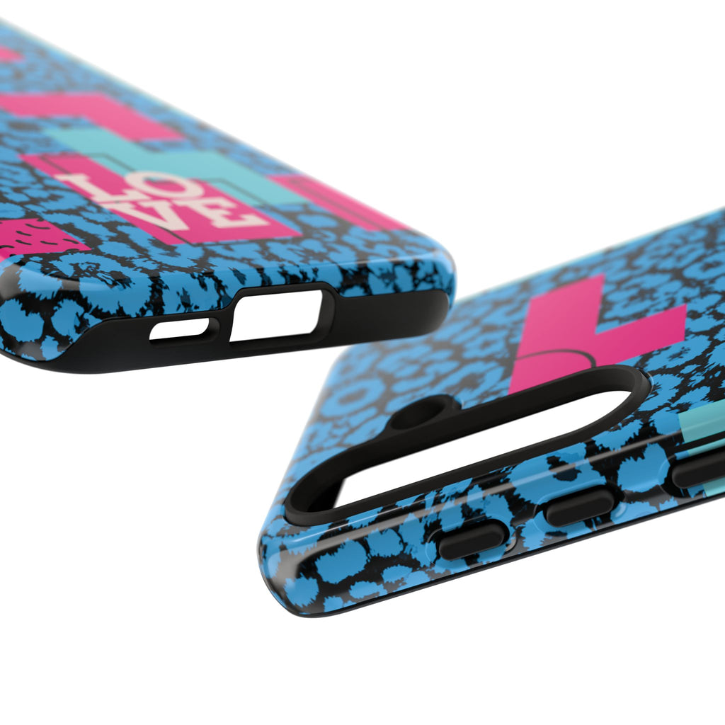 LOVE Blue Leopard 80s Vibe Tough Case for iPhone, Galaxy, or Google Pixel