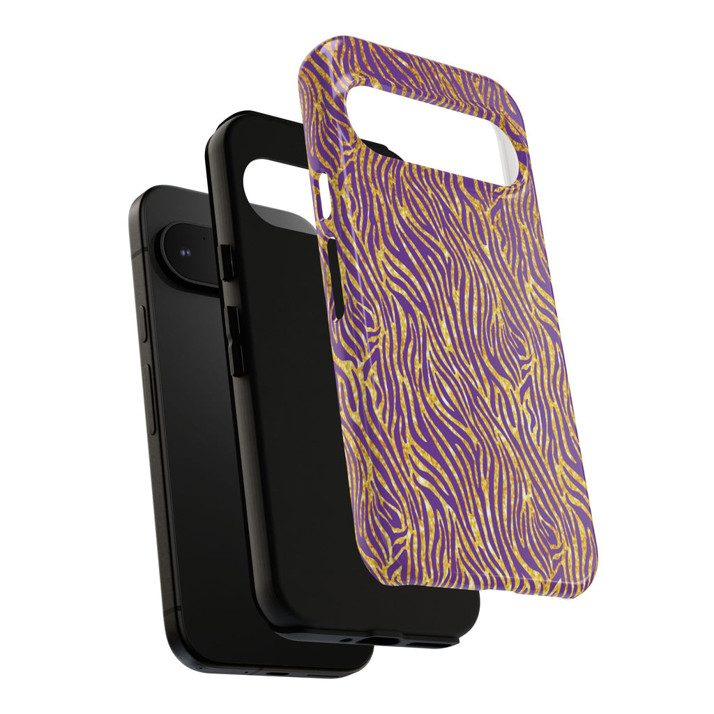 Vibrant Purple Gold Zebra Tough Phone Case iPhone, Galaxy, or Google Pixel