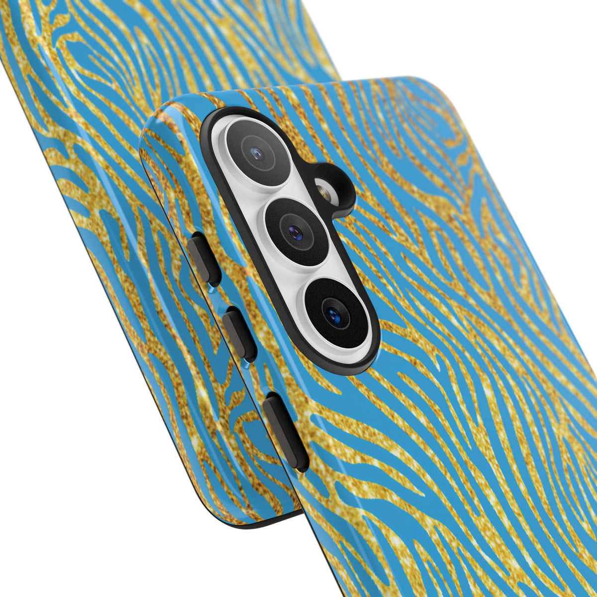 Blue Gold Zebra Tough Case for iPhone, Galaxy, or Google Pixel