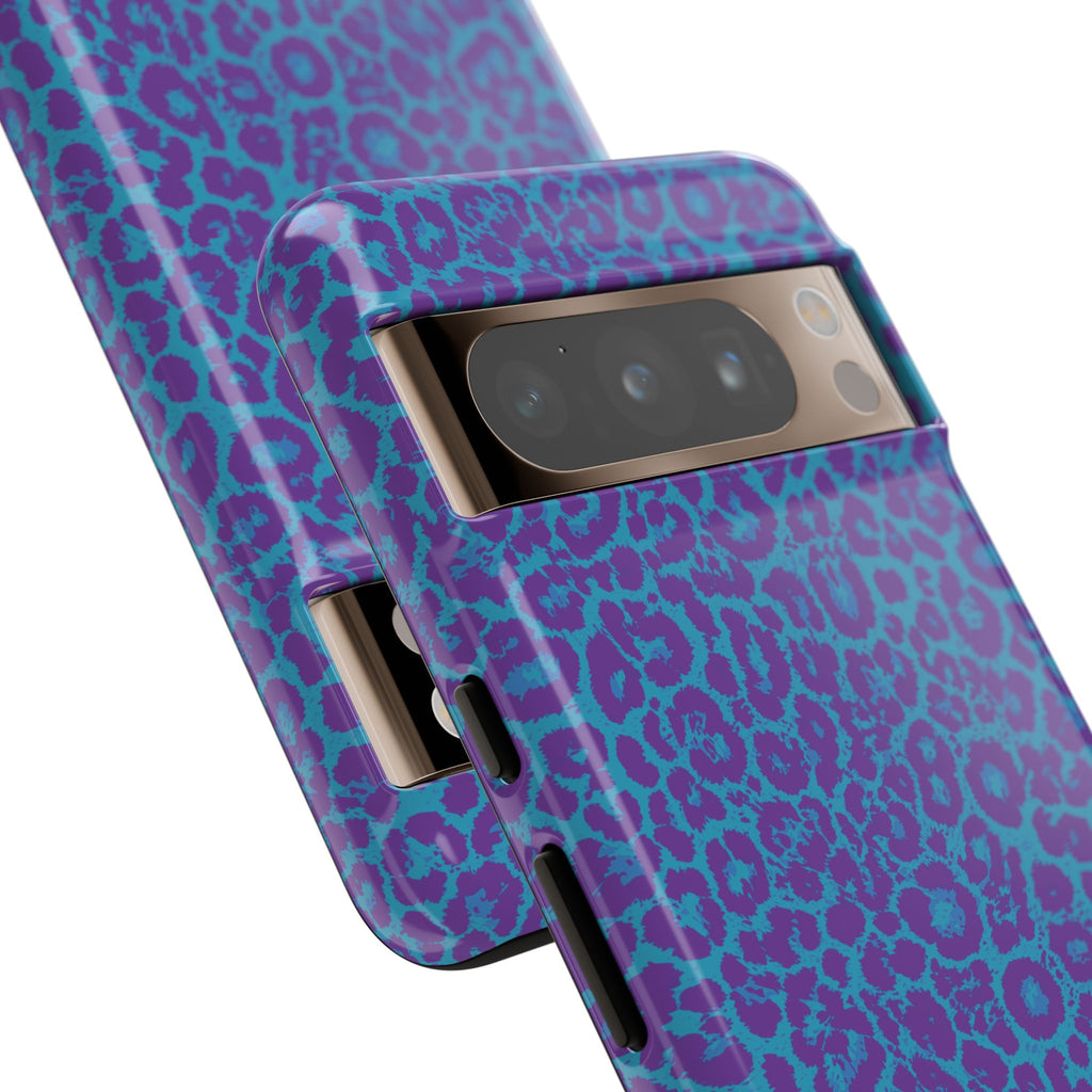 Leopard Printed Purple Blue Tough Phone Case for iPhone, Galaxy, or Google Pixel