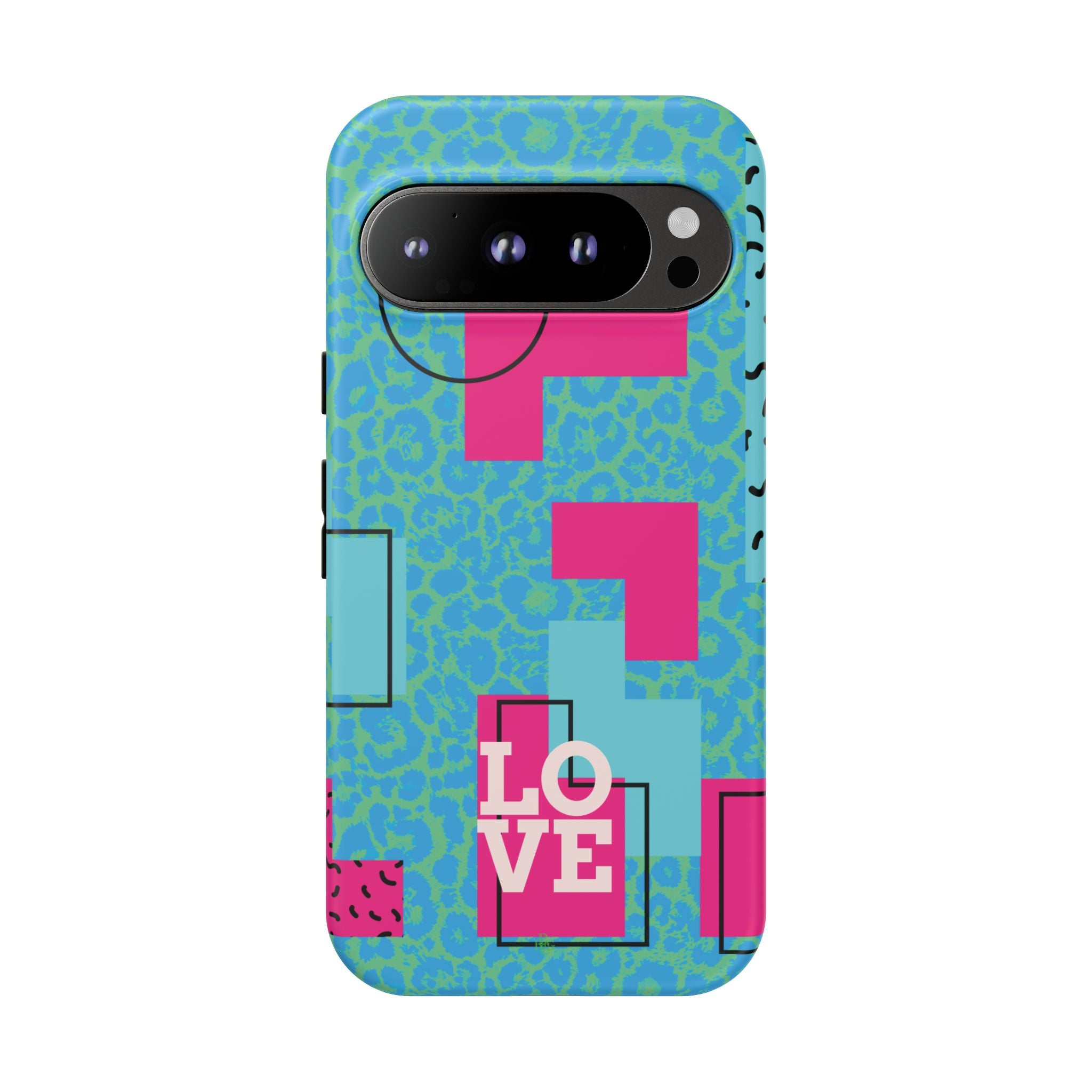 LOVE Aqua Blue Leopard RG Tough Phone Case iPhone, Galaxy, or Google Pixel