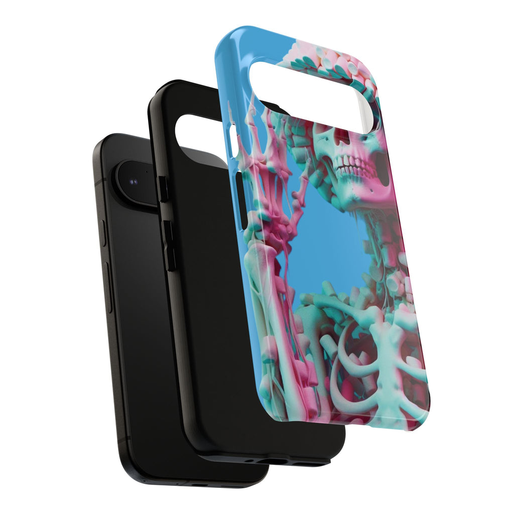 Neon Pink Skeleton Blue Tough Phone Case for iPhone, Galaxy or Google Pixel
