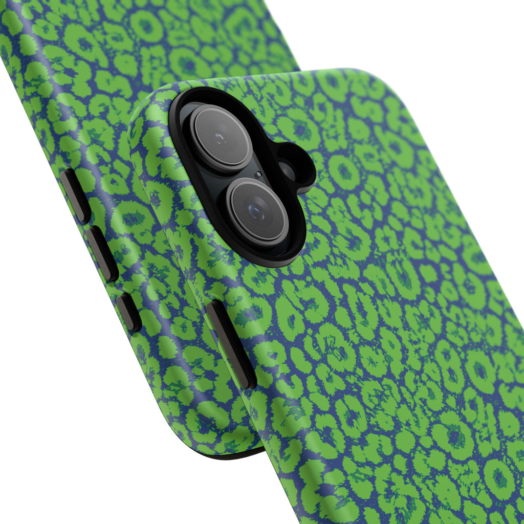 Blue Neon Green  Leopard Tough Phone Case for iPhone, Galaxy, or Google Pixel