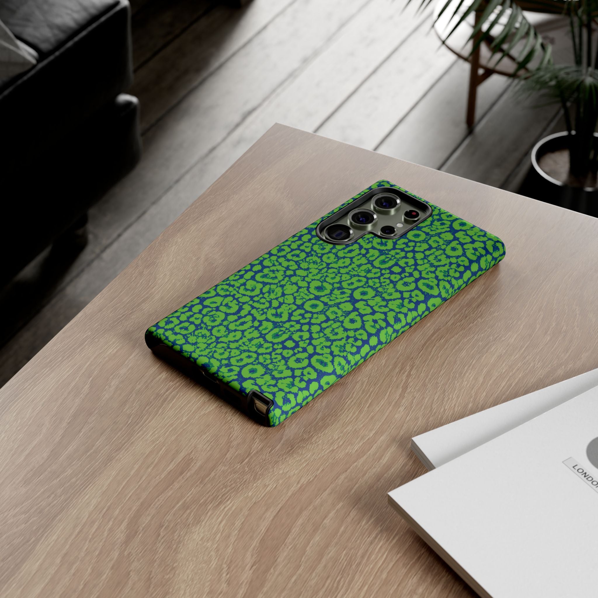 Blue Neon Green  Leopard Tough Phone Case for iPhone, Galaxy, or Google Pixel