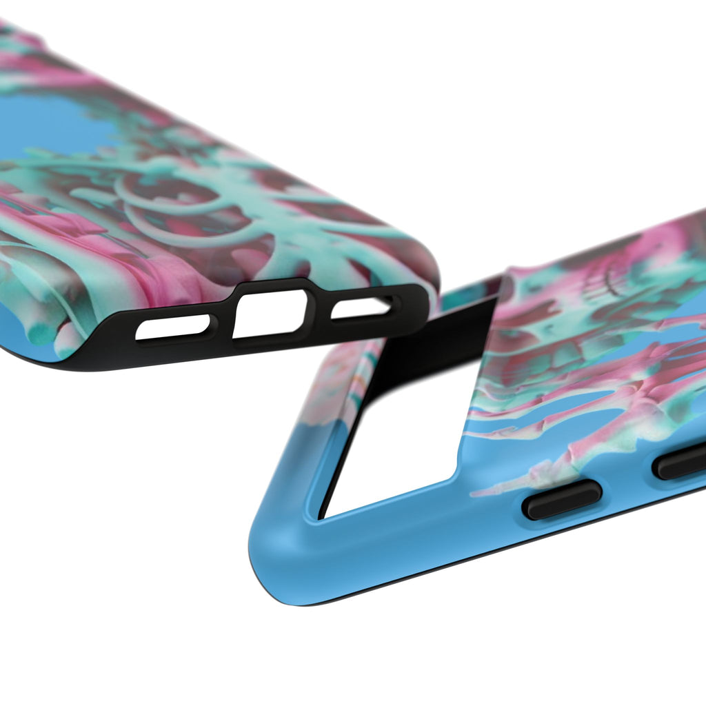 Neon Pink Skeleton Blue Tough Phone Case for iPhone, Galaxy or Google Pixel