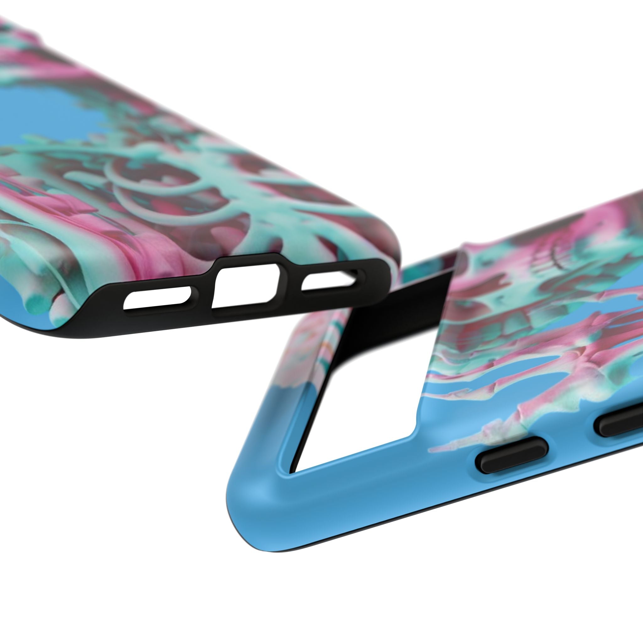 Neon Pink Skeleton Blue Tough Phone Case for iPhone, Galaxy or Google Pixel