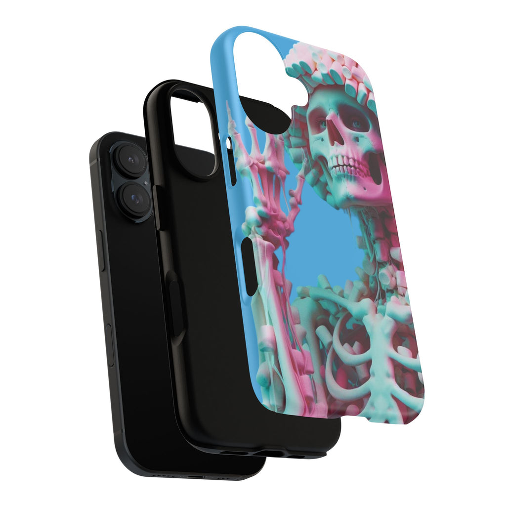 Neon Pink Skeleton Blue Tough Phone Case for iPhone, Galaxy or Google Pixel