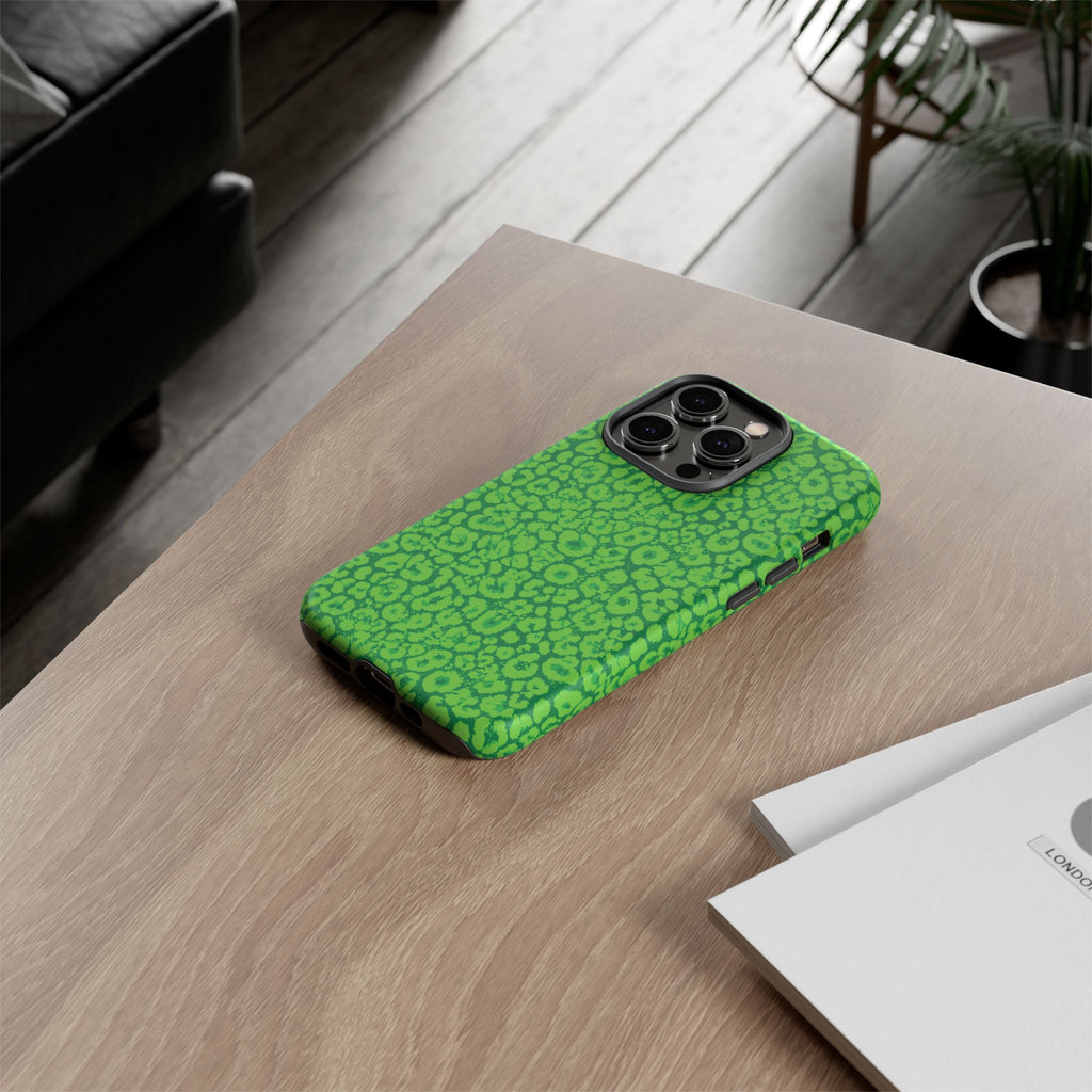Neon Green Leopard Tough Phone Case for iPhone, Galaxy, or Google Pixel