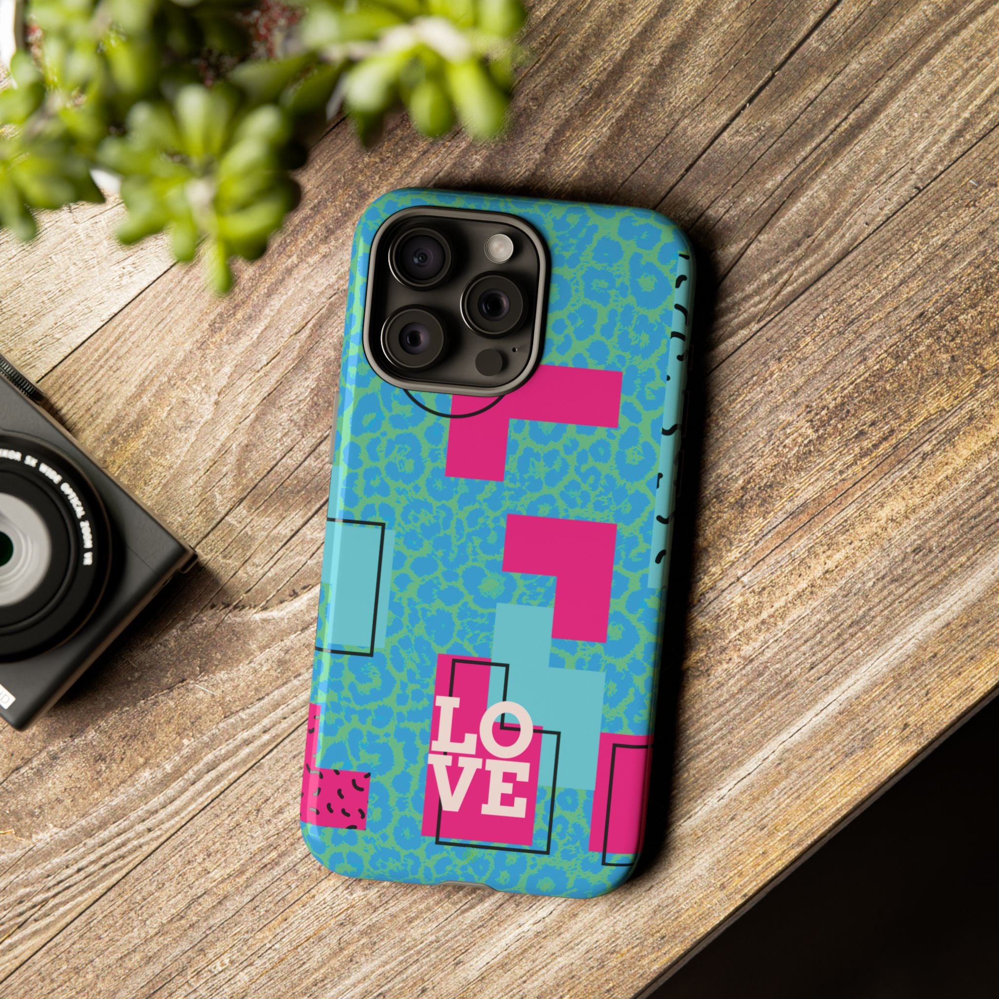 LOVE Aqua Blue Leopard RG Tough Phone Case iPhone, Galaxy, or Google Pixel