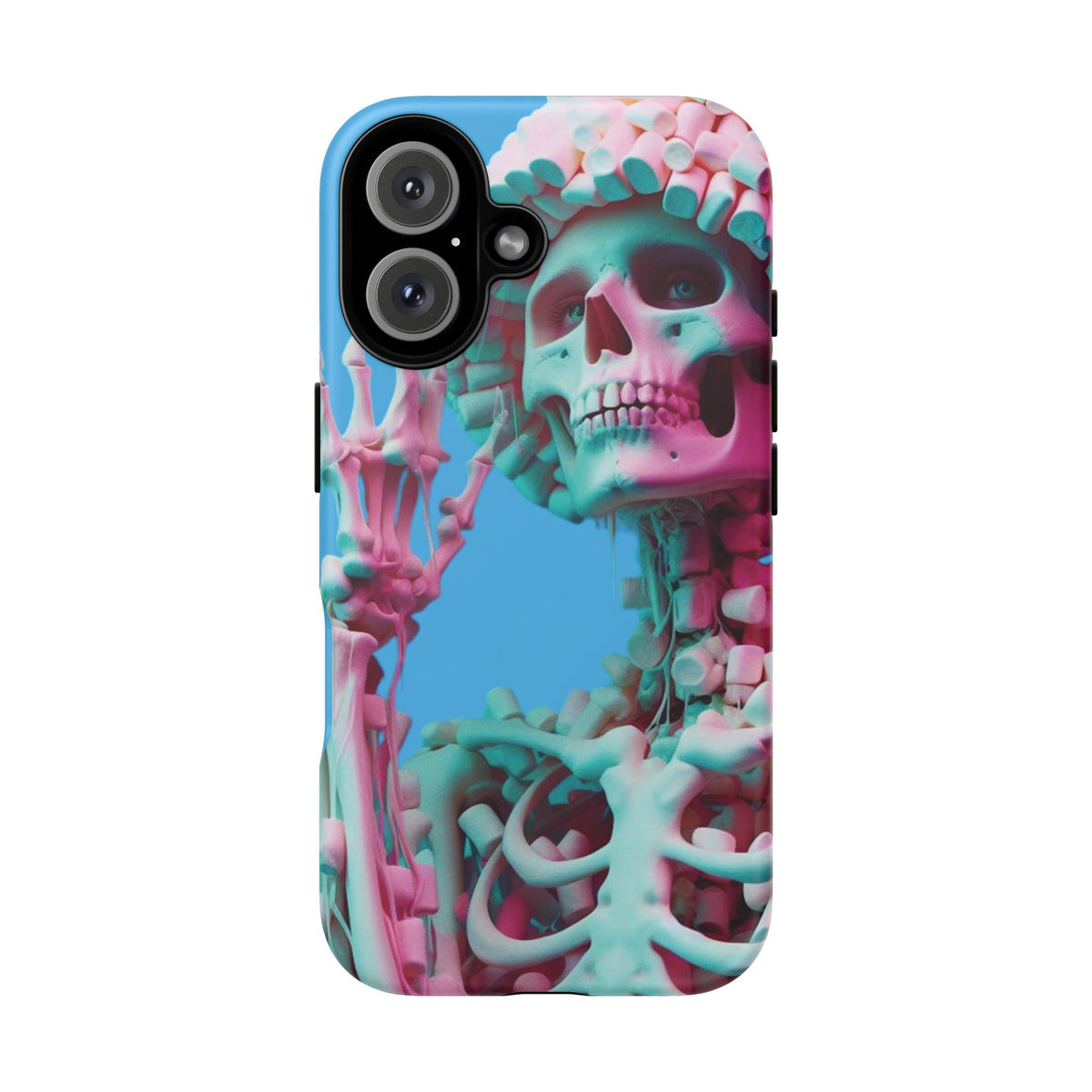 Neon Pink Skeleton Blue Tough Phone Case for iPhone, Galaxy or Google Pixel